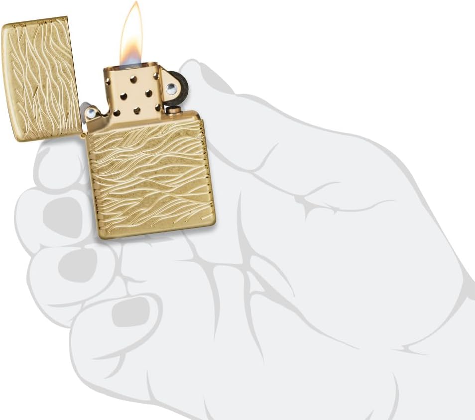 Zippo Luxury Waves Design Armor Tumbled Brass Pocket Lighter