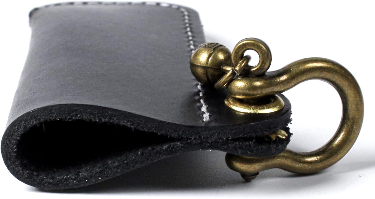 Leather Lighter Case Holder for BIC Standard Size Lighters Sleeve Cover Genuine Leather Case Pouch with Metal Horseshoe Shackles for Keychain Pendant (Black, Standard)