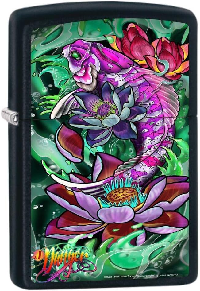 James Danger Harvey - Koi Black Matte Zippo Lighter