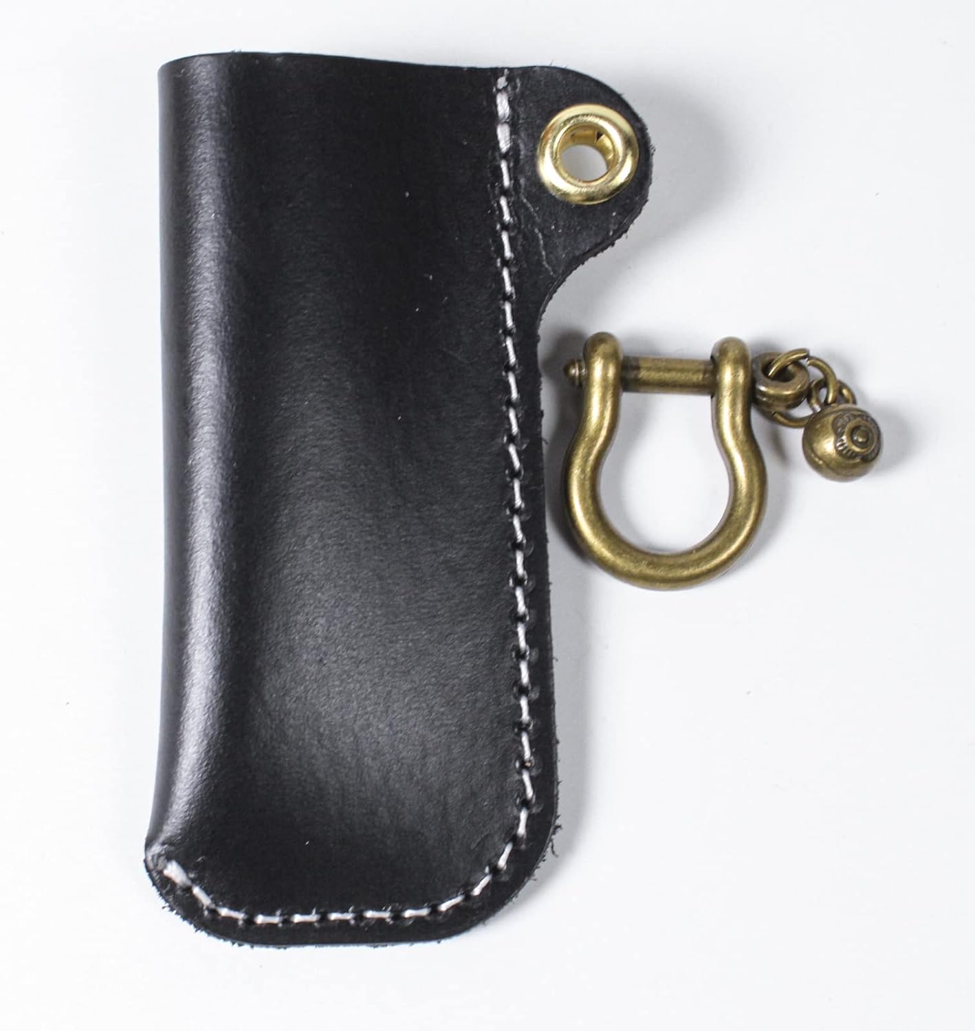Leather Lighter Case Holder for BIC Standard Size Lighters Sleeve Cover Genuine Leather Case Pouch with Metal Horseshoe Shackles for Keychain Pendant (Black, Standard)
