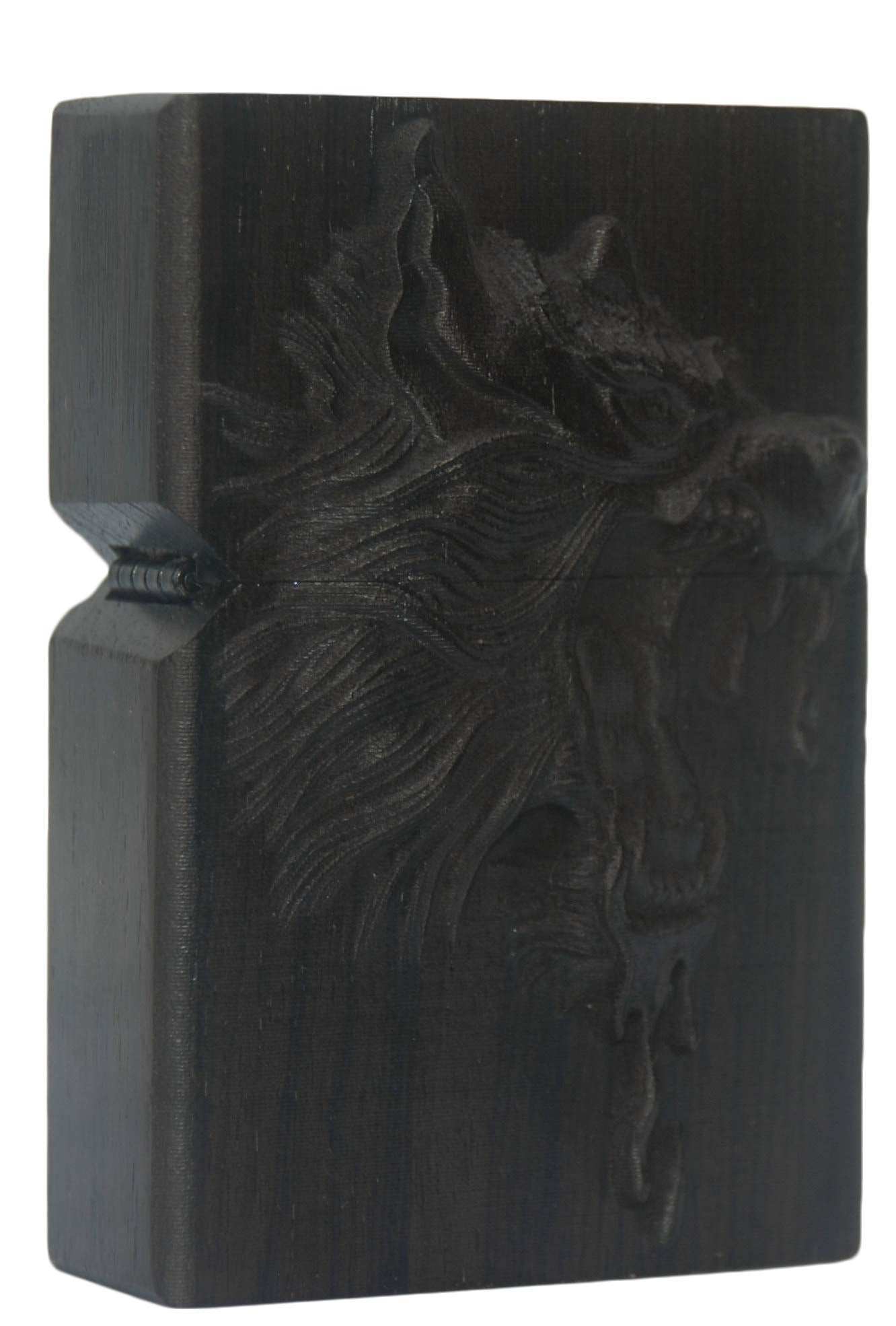 Natural Ebony Black Wood Carved Lighter Shell Box for Zippo Module (Phoenix Nirvana)