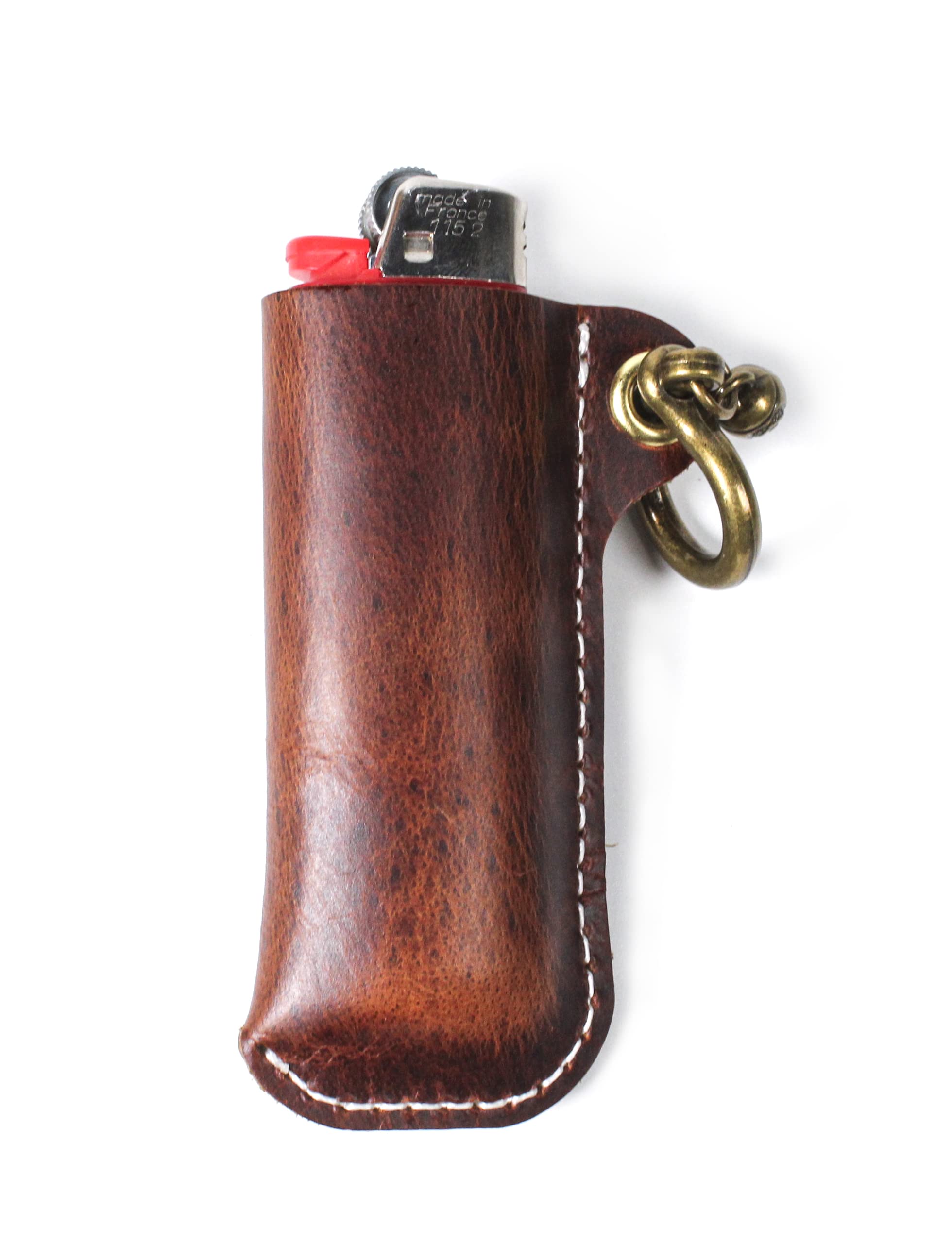 Leather Lighter Case Holder for BIC Standard Size Lighters Sleeve Cover Genuine Leather Case Pouch with Metal Horseshoe Shackles for Keychain Pendant (Black, Standard)