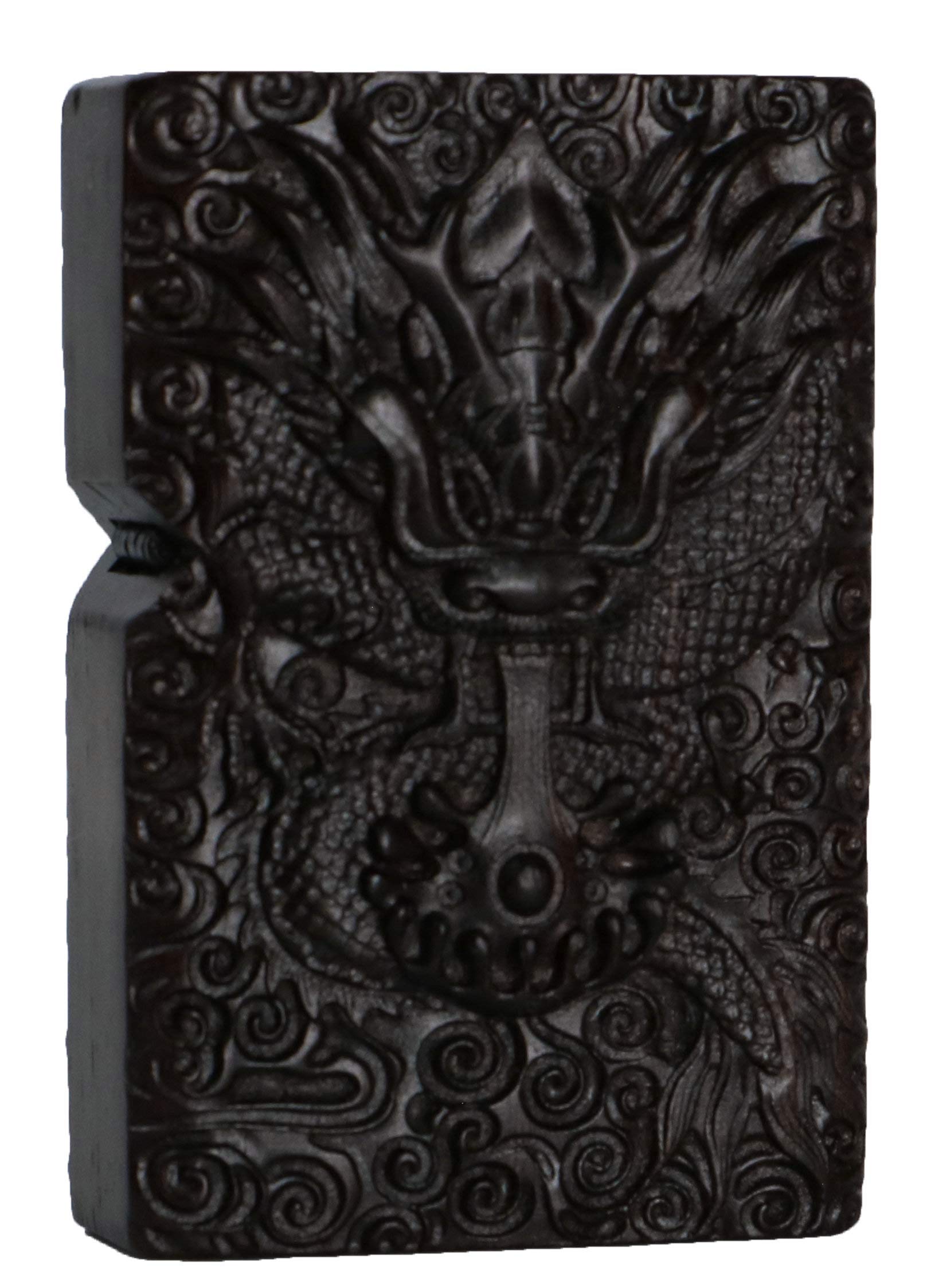 Natural Ebony Black Wood Carved Lighter Shell Box for Zippo Module (Phoenix Nirvana)
