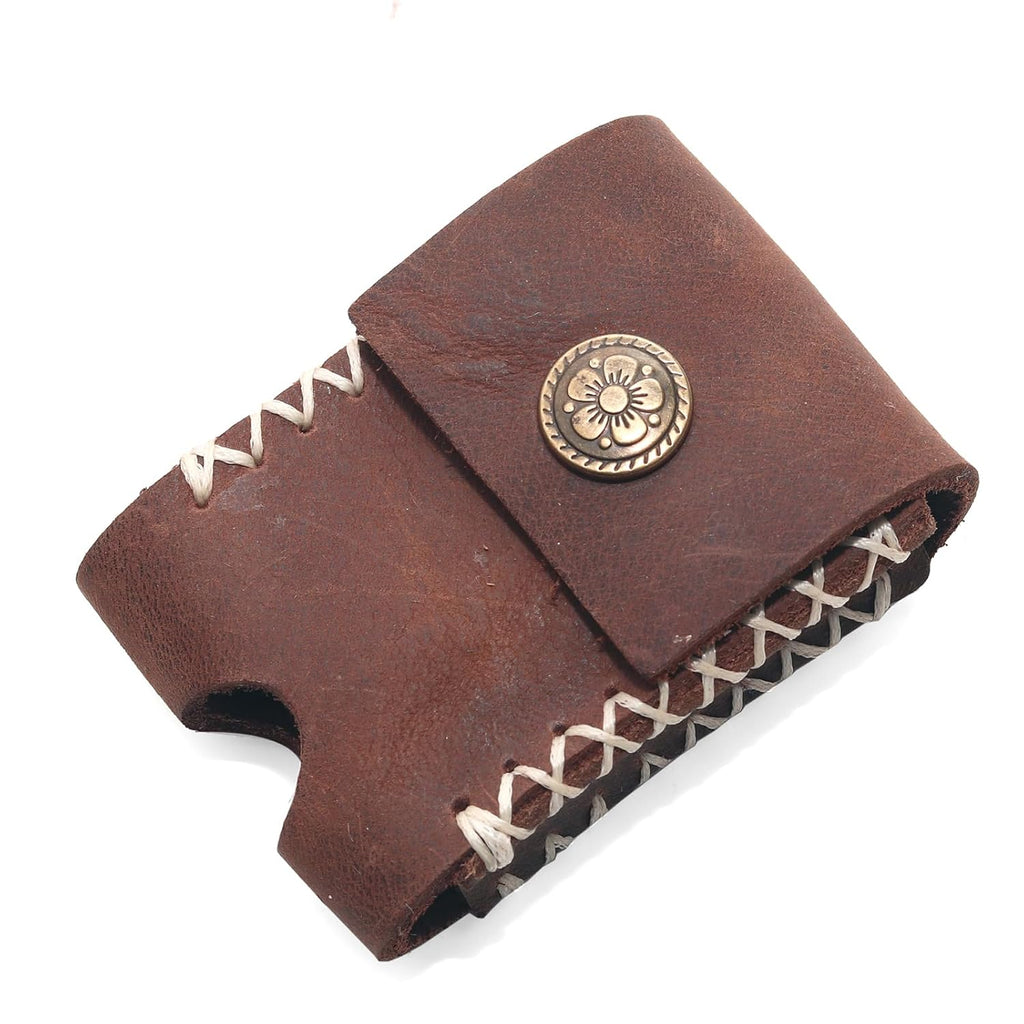 Handmade Leather Lighter Case with Belt Clip | Saddle-Stitched Crazy Horse Leather Cover for Zippo (2.3" Max) | Gift for Men/Women, Snap Closure (brown)
