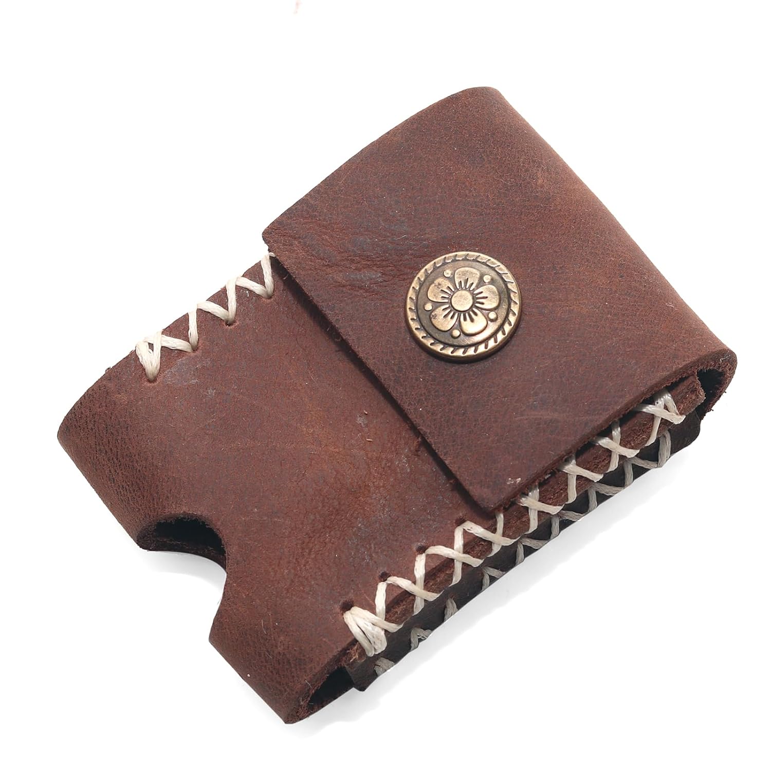 Handmade Leather Lighter Case with Belt Clip | Saddle-Stitched Crazy Horse Leather Cover for Zippo (2.3" Max) | Gift for Men/Women, Snap Closure (brown)