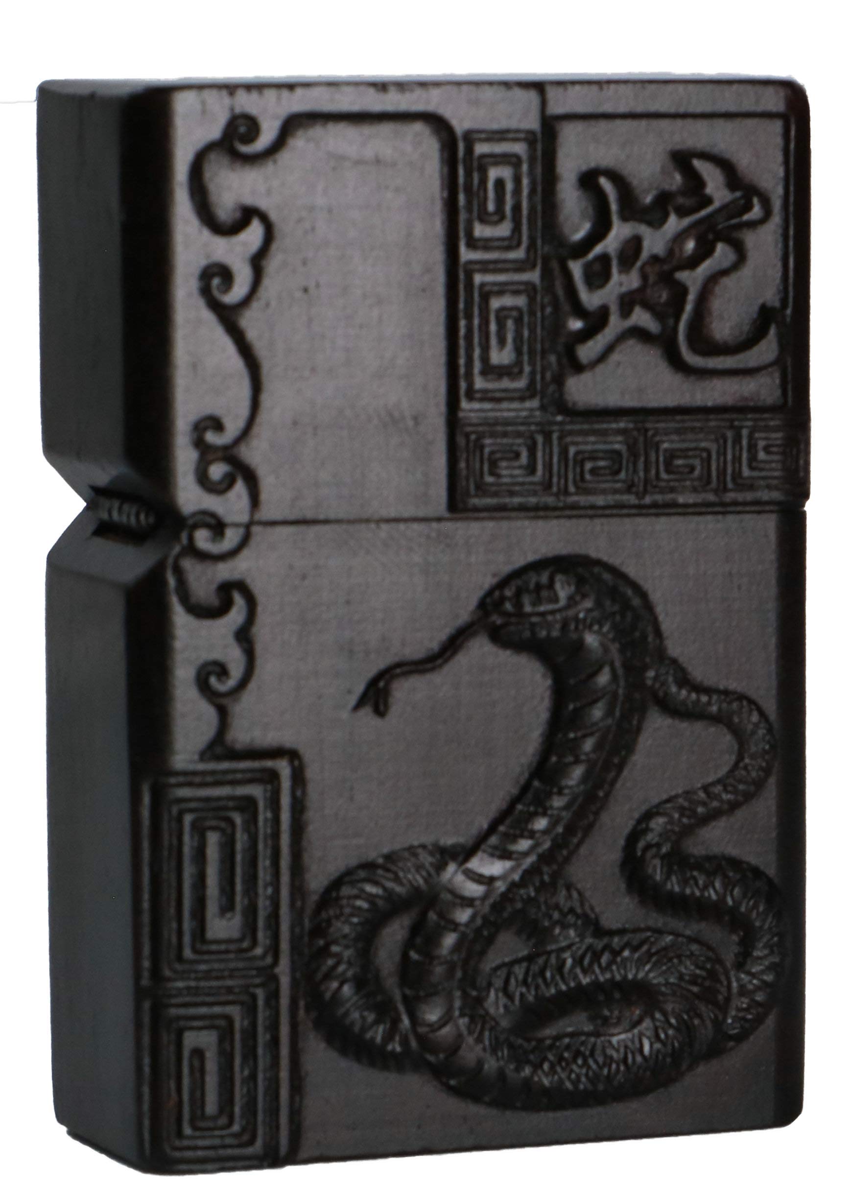 Natural Ebony Black Wood Carved Lighter Shell Box for Zippo Module (Phoenix Nirvana)