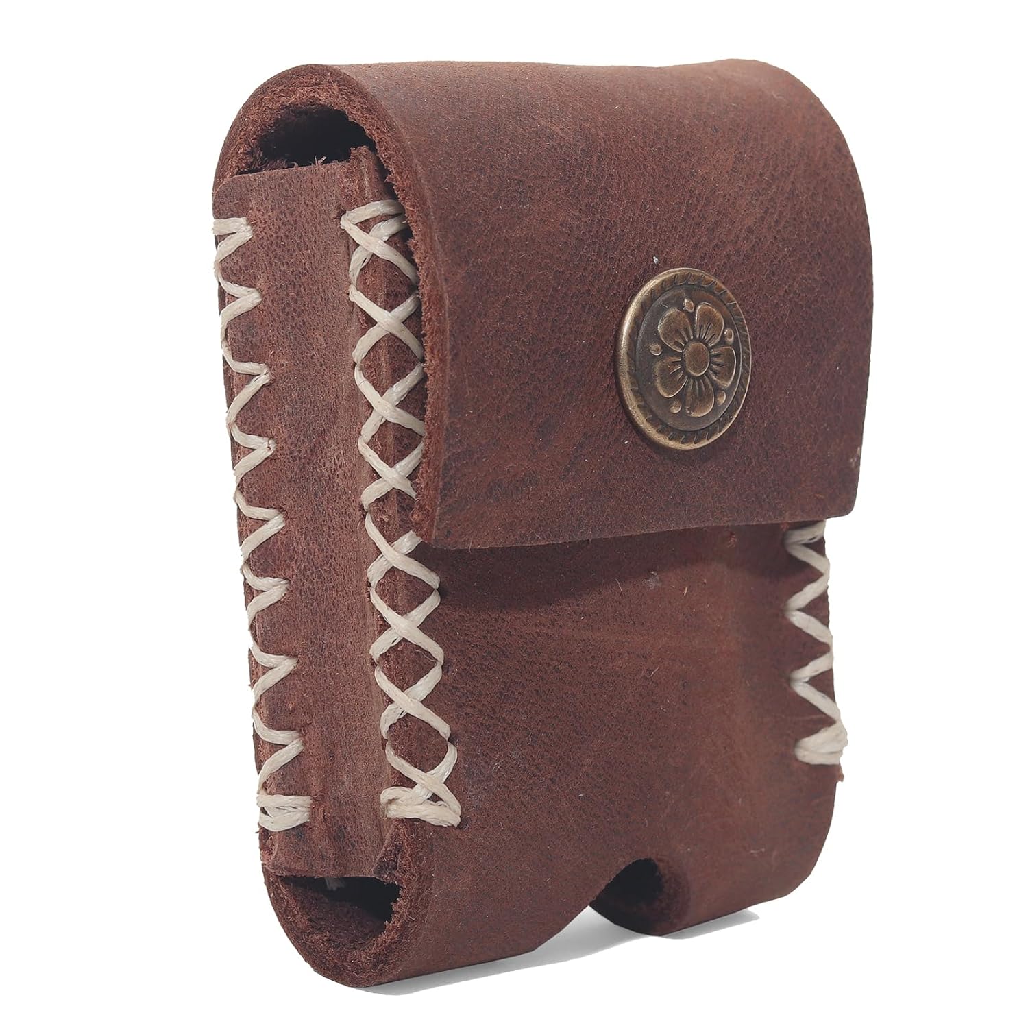 Handmade Leather Lighter Case with Belt Clip | Saddle-Stitched Crazy Horse Leather Cover for Zippo (2.3" Max) | Gift for Men/Women, Snap Closure (brown)