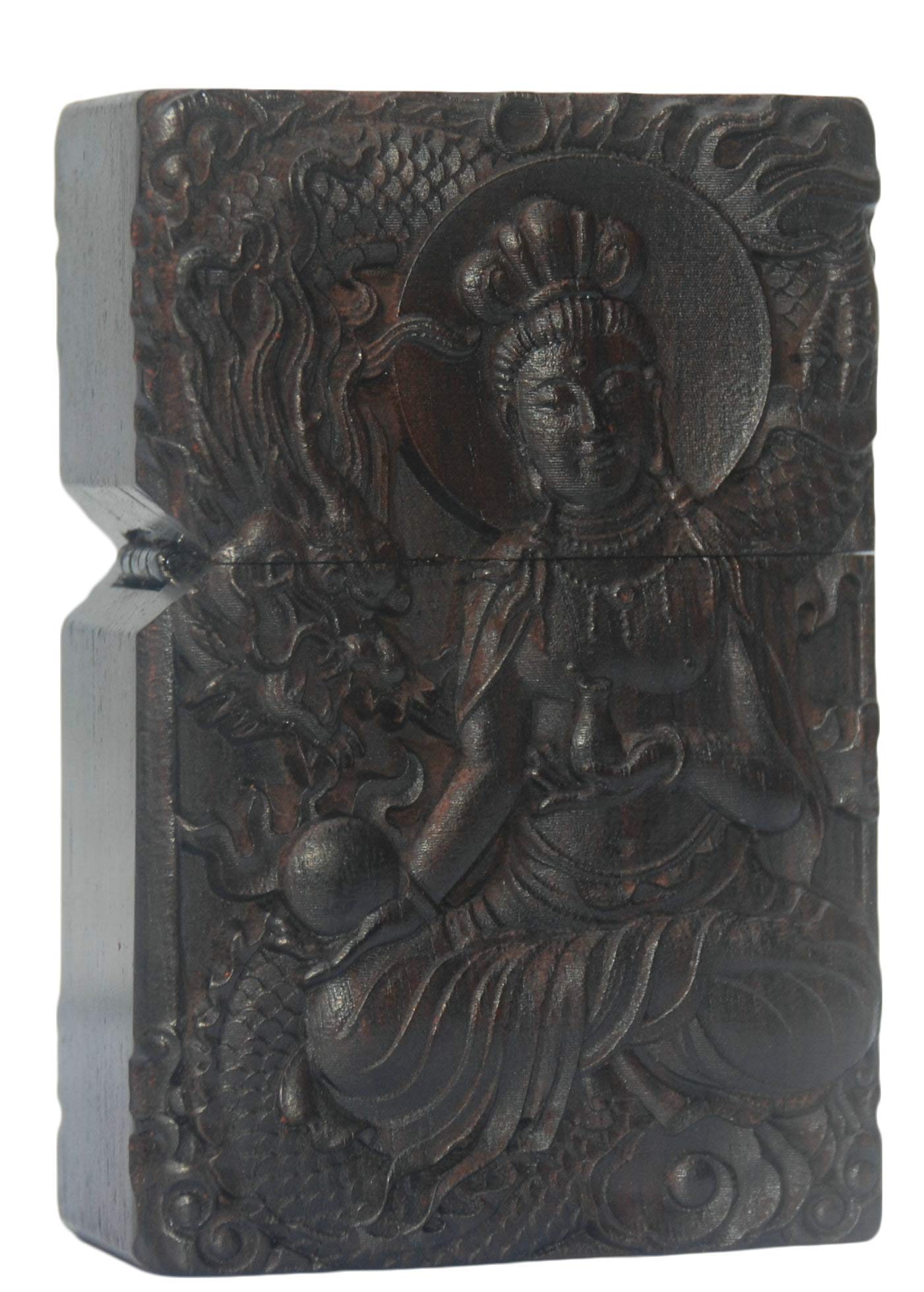 Natural Ebony Black Wood Carved Lighter Shell Box for Zippo Module (Phoenix Nirvana)