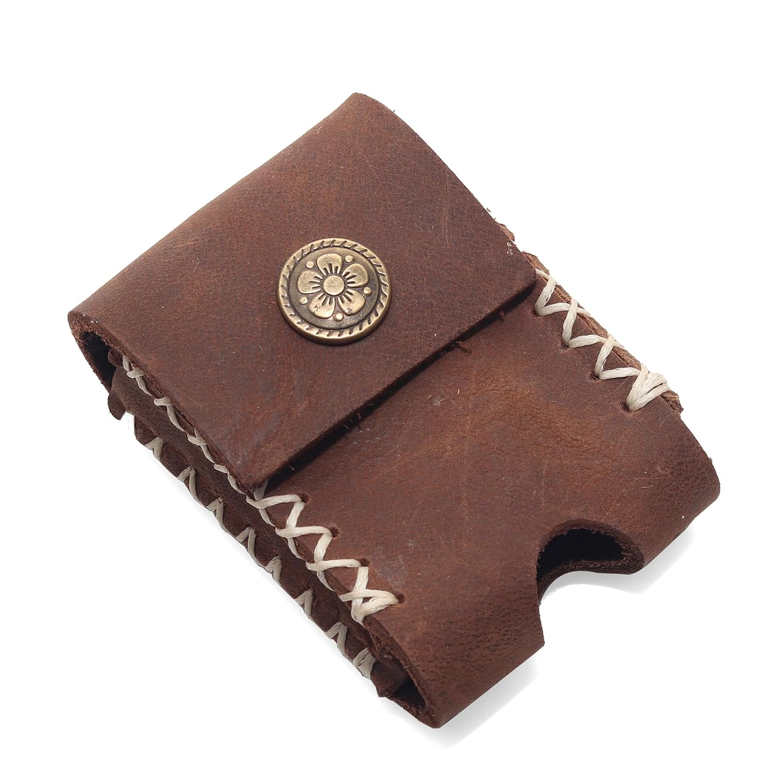 Handmade Leather Lighter Case with Belt Clip | Saddle-Stitched Crazy Horse Leather Cover for Zippo (2.3" Max) | Gift for Men/Women, Snap Closure (brown)