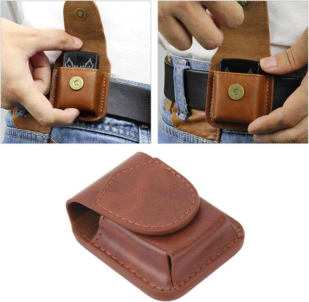 Lighter Holder with Belt Loop, PU Leather Lighter Pouch Holder Case, Anti Scratch Protective Storage Case (Brown)