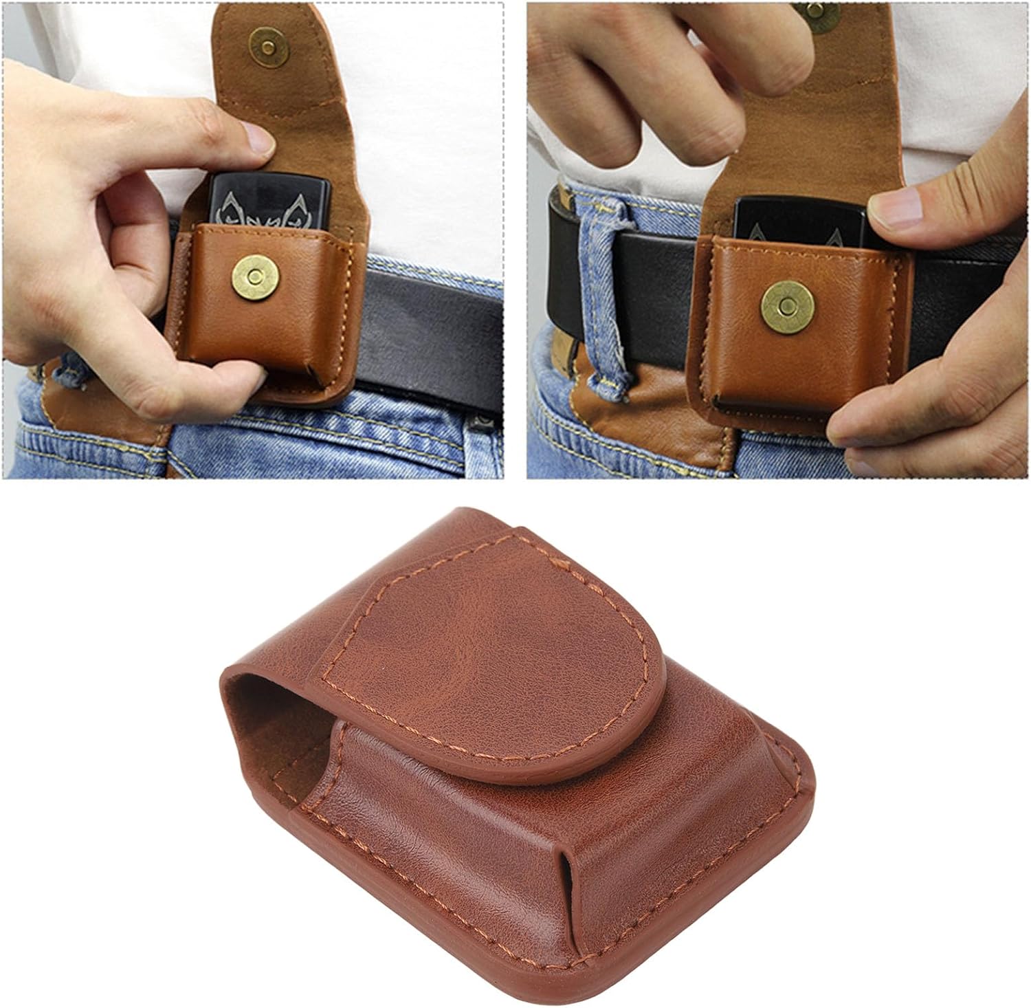 Lighter Holder with Belt Loop, PU Leather Lighter Pouch Holder Case, Anti Scratch Protective Storage Case (Brown)