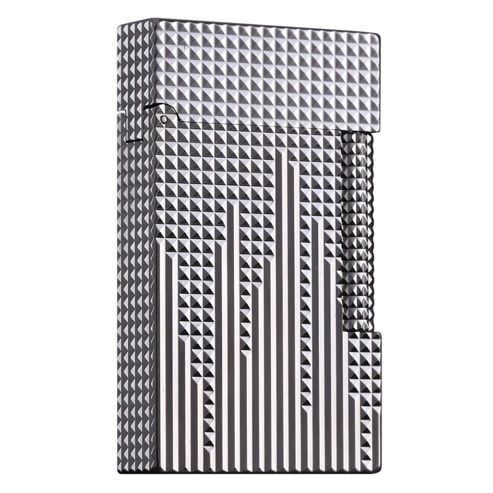Classic Lighter, Butane Copper Exquisitely Carved Vintage Side Slide Lgnition Lighter, for Men Dad Husband Collect,Silver