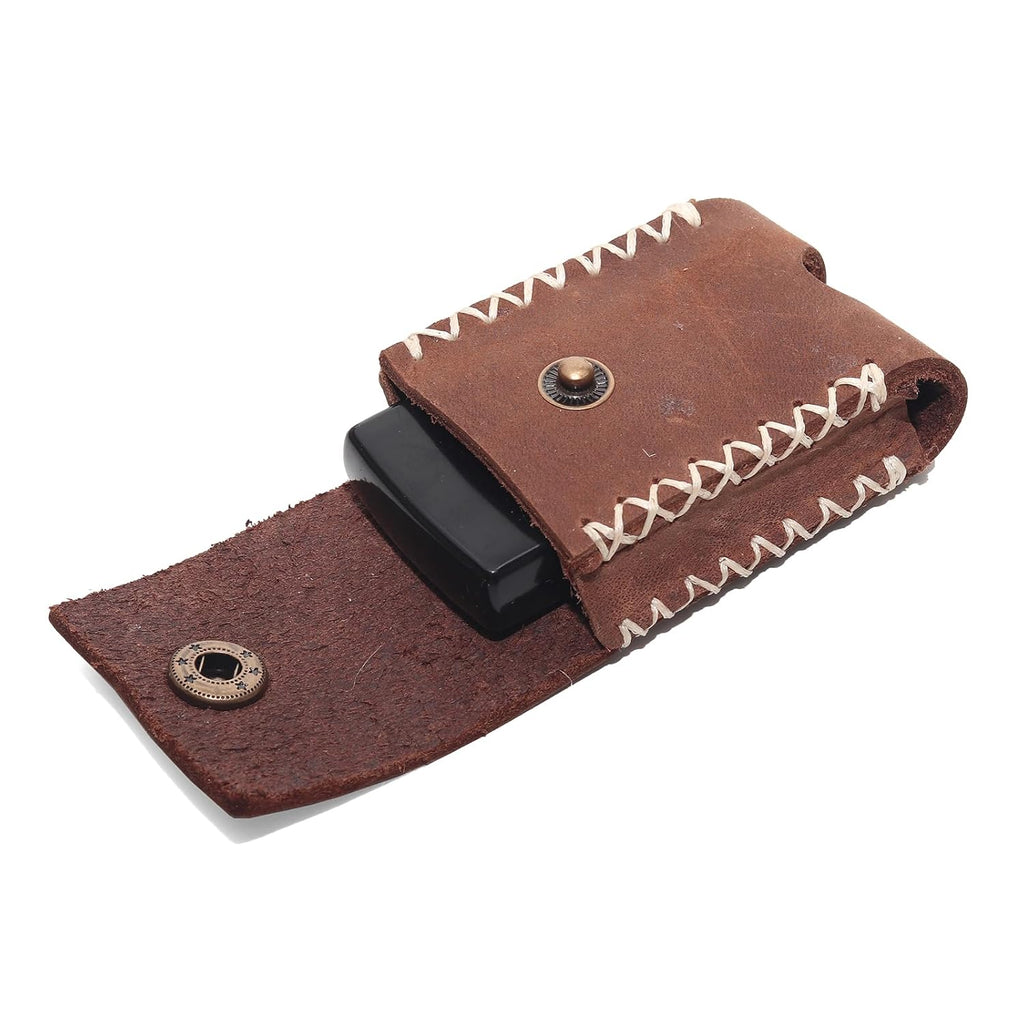 Handmade Leather Lighter Case with Belt Clip | Saddle-Stitched Crazy Horse Leather Cover for Zippo (2.3" Max) | Gift for Men/Women, Snap Closure (brown)