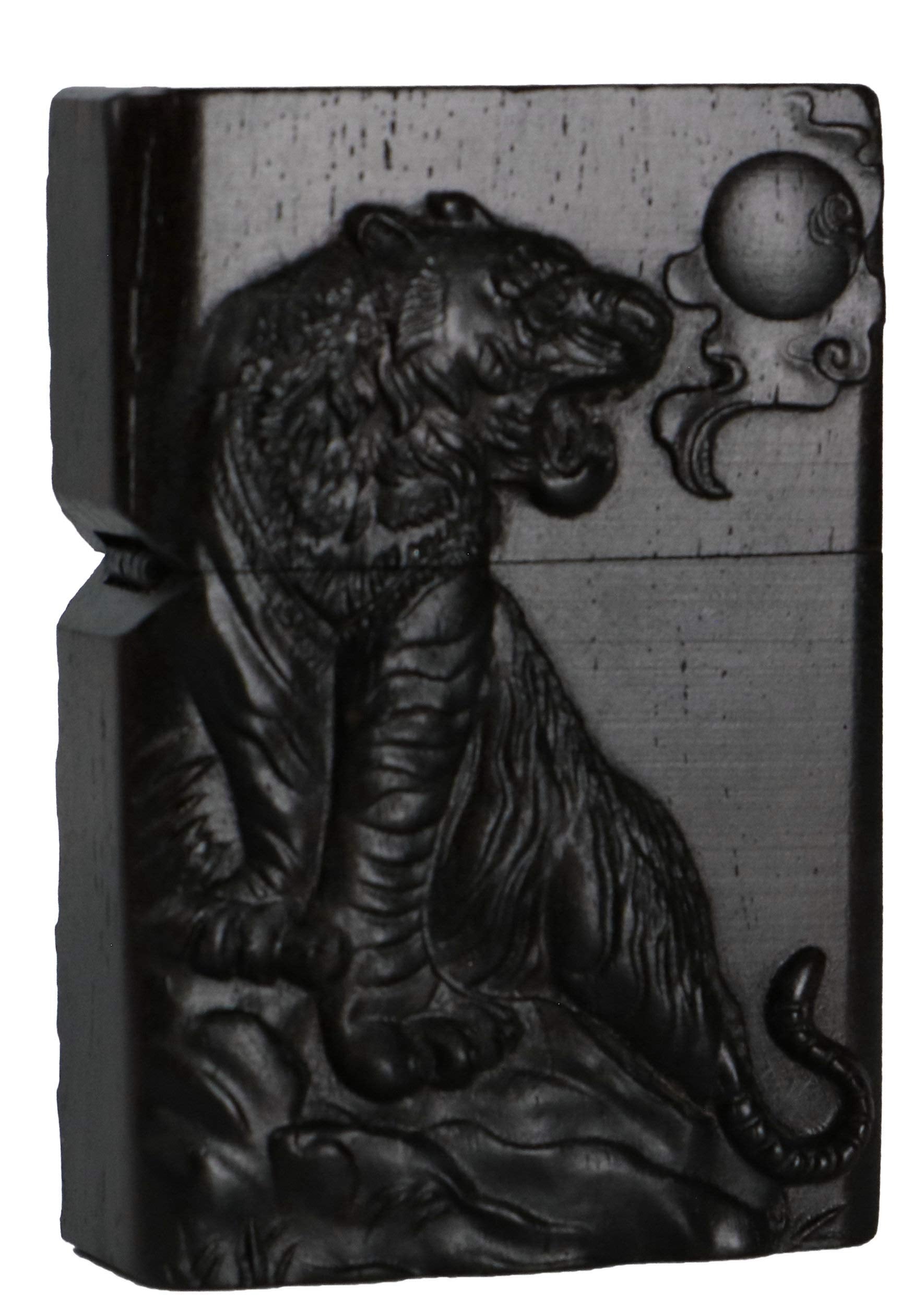 Natural Ebony Black Wood Carved Lighter Shell Box for Zippo Module (Phoenix Nirvana)