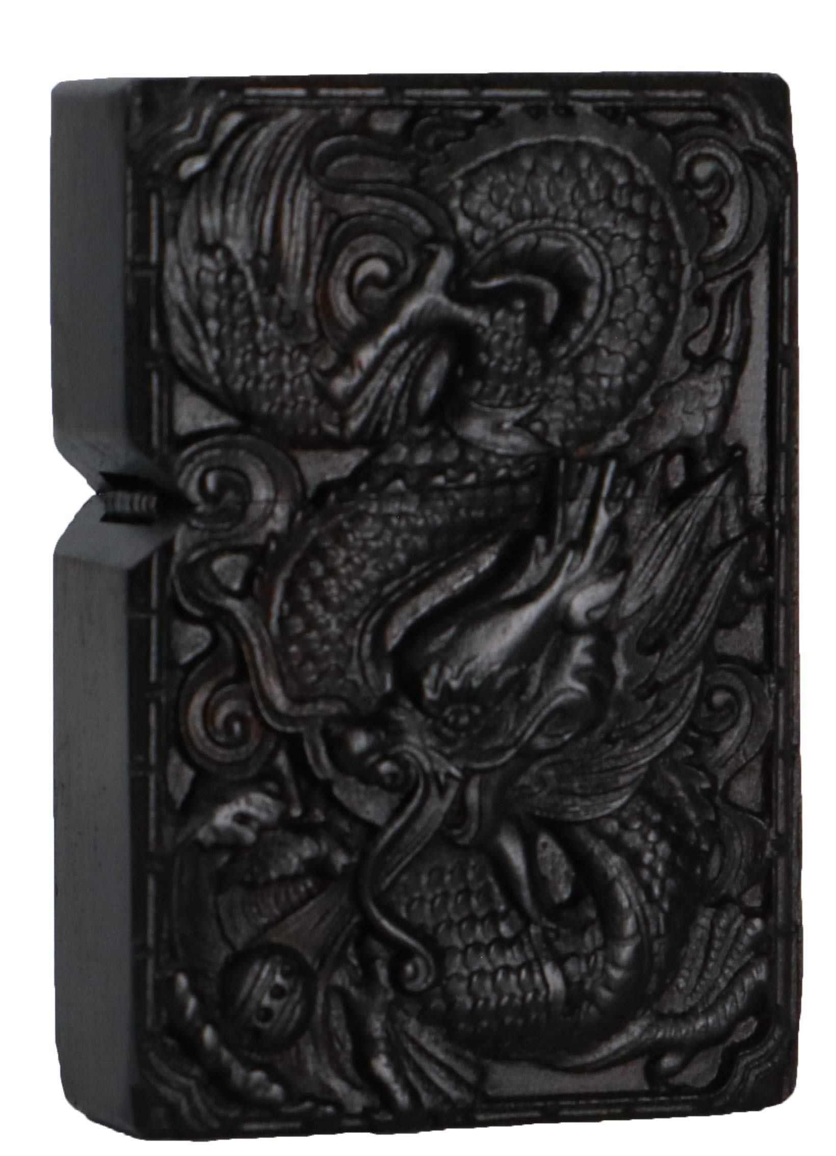 Natural Ebony Black Wood Carved Lighter Shell Box for Zippo Module (Phoenix Nirvana)