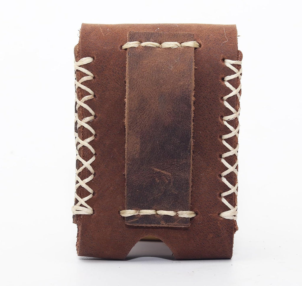 Handmade Leather Lighter Case with Belt Clip | Saddle-Stitched Crazy Horse Leather Cover for Zippo (2.3" Max) | Gift for Men/Women, Snap Closure (brown)