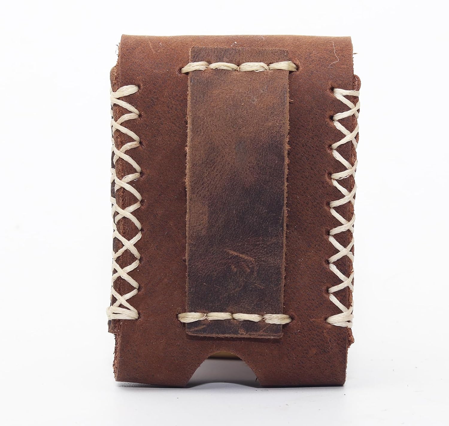 Handmade Leather Lighter Case with Belt Clip | Saddle-Stitched Crazy Horse Leather Cover for Zippo (2.3" Max) | Gift for Men/Women, Snap Closure (brown)