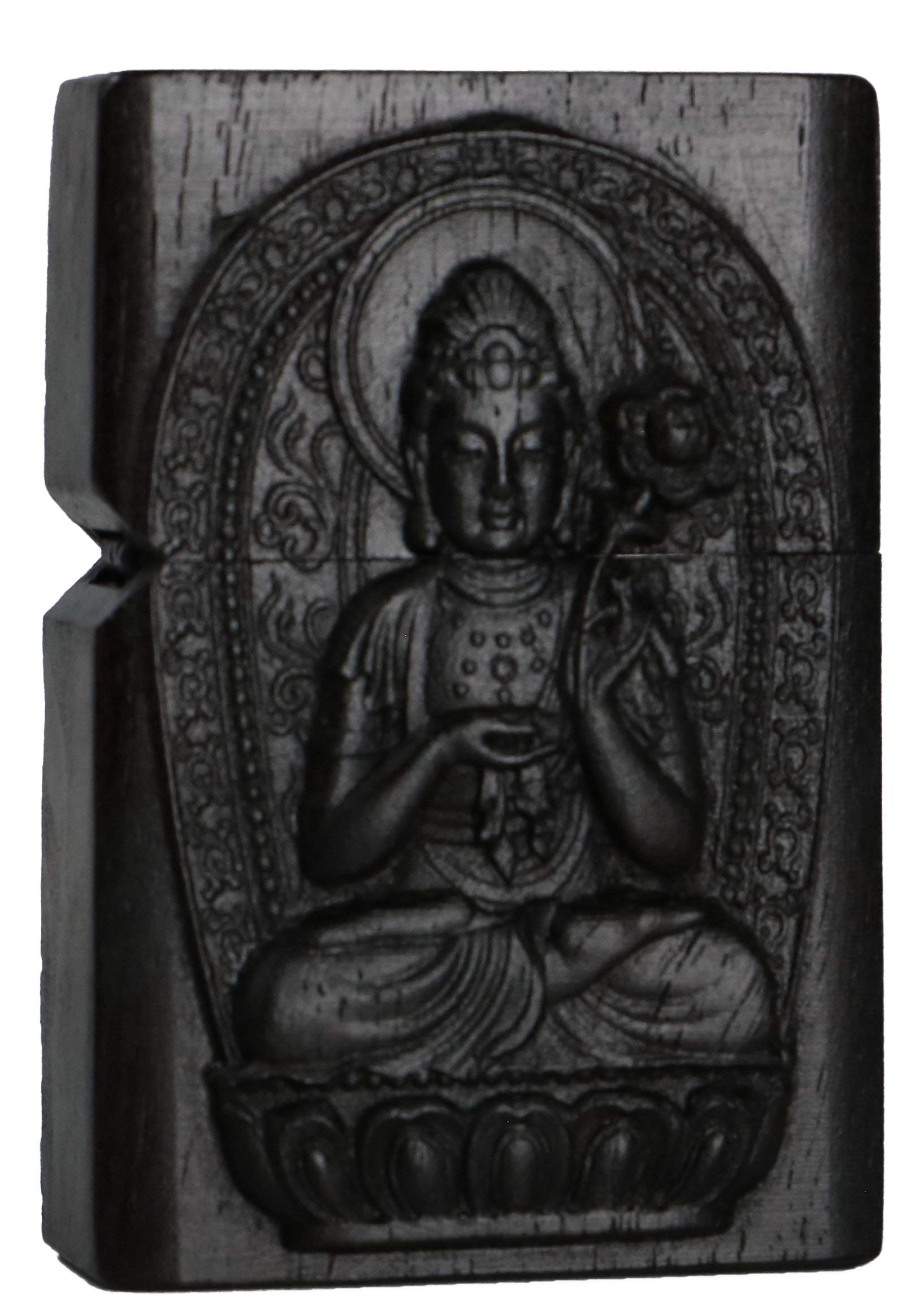 Natural Ebony Black Wood Carved Lighter Shell Box for Zippo Module (Phoenix Nirvana)