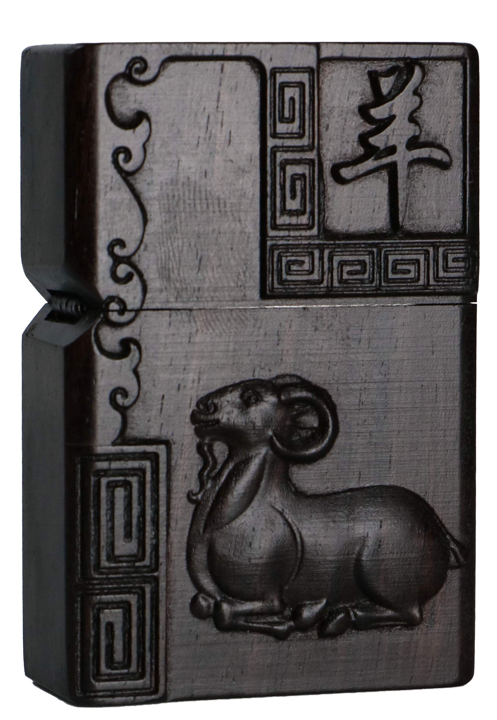 Natural Ebony Black Wood Carved Lighter Shell Box for Zippo Module (Phoenix Nirvana)