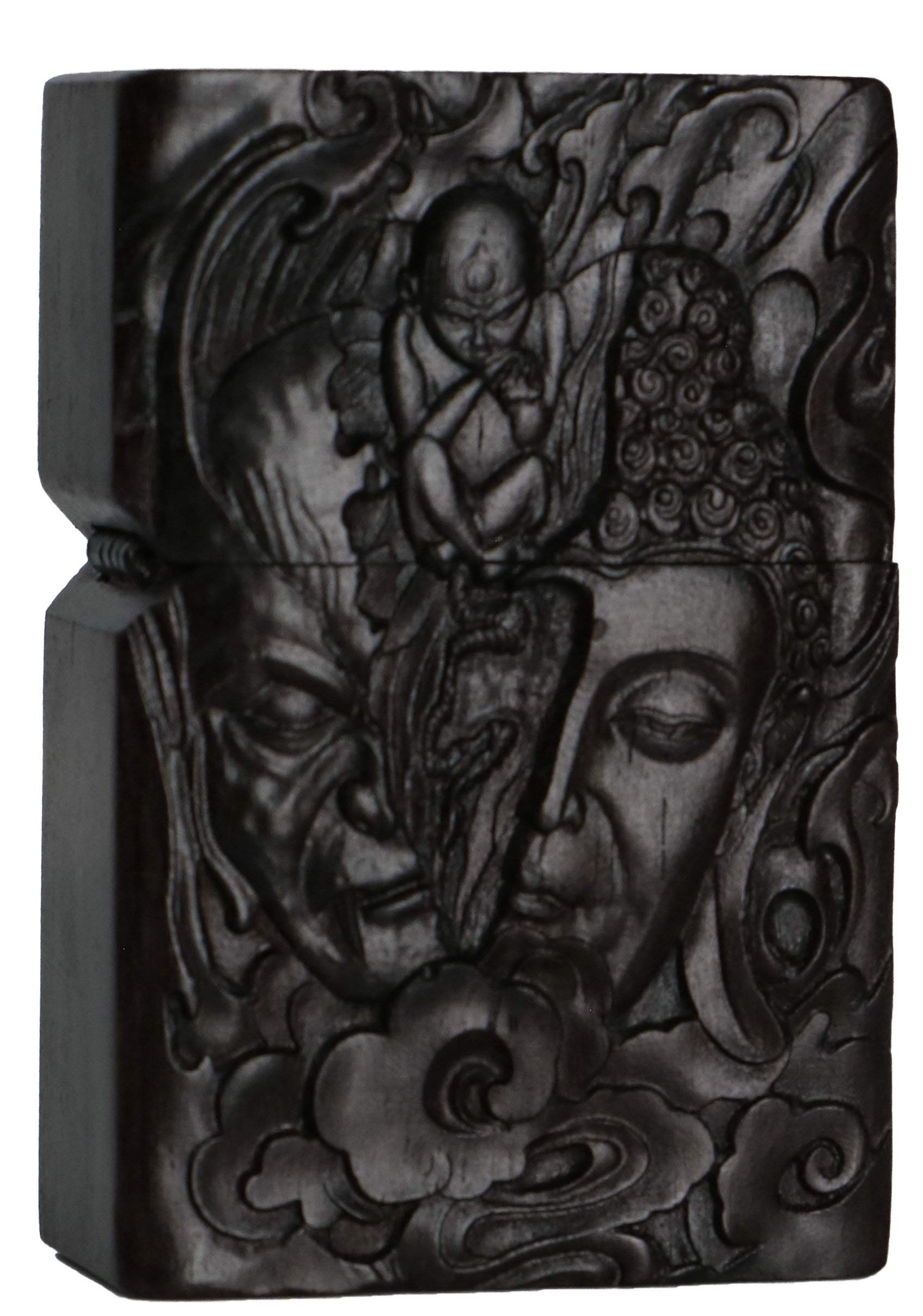 Natural Ebony Black Wood Carved Lighter Shell Box for Zippo Module (Phoenix Nirvana)