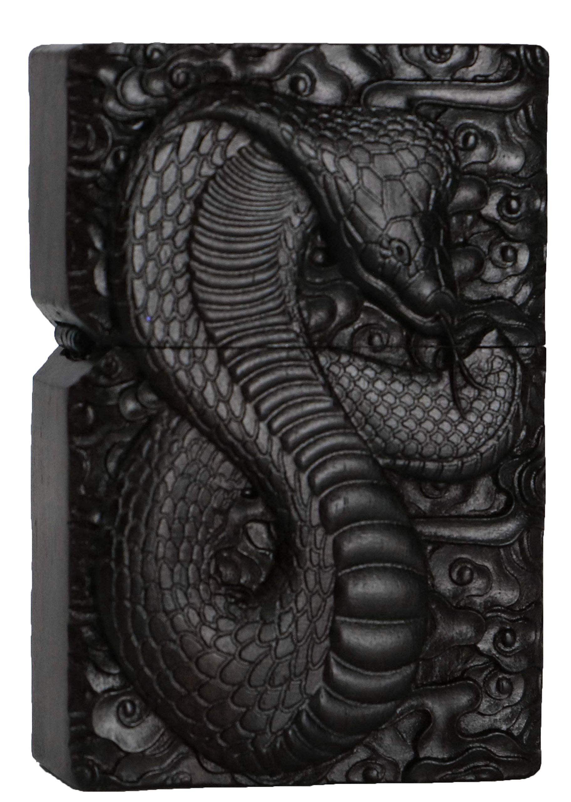 Natural Ebony Black Wood Carved Lighter Shell Box for Zippo Module (Phoenix Nirvana)