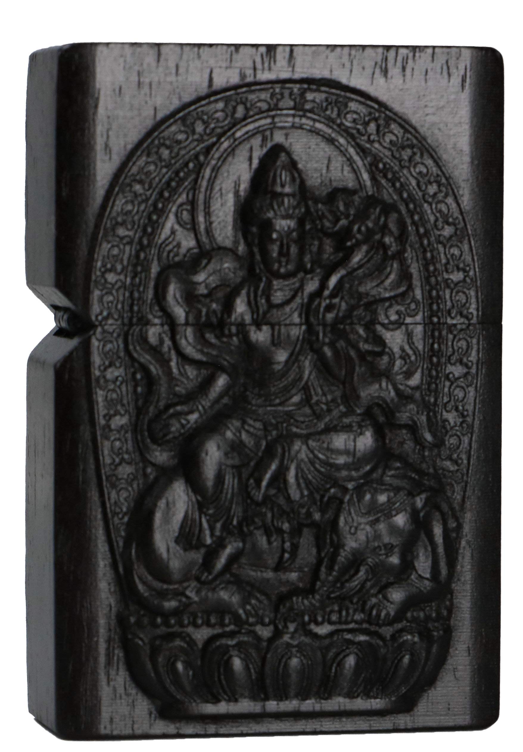 Natural Ebony Black Wood Carved Lighter Shell Box for Zippo Module (Phoenix Nirvana)