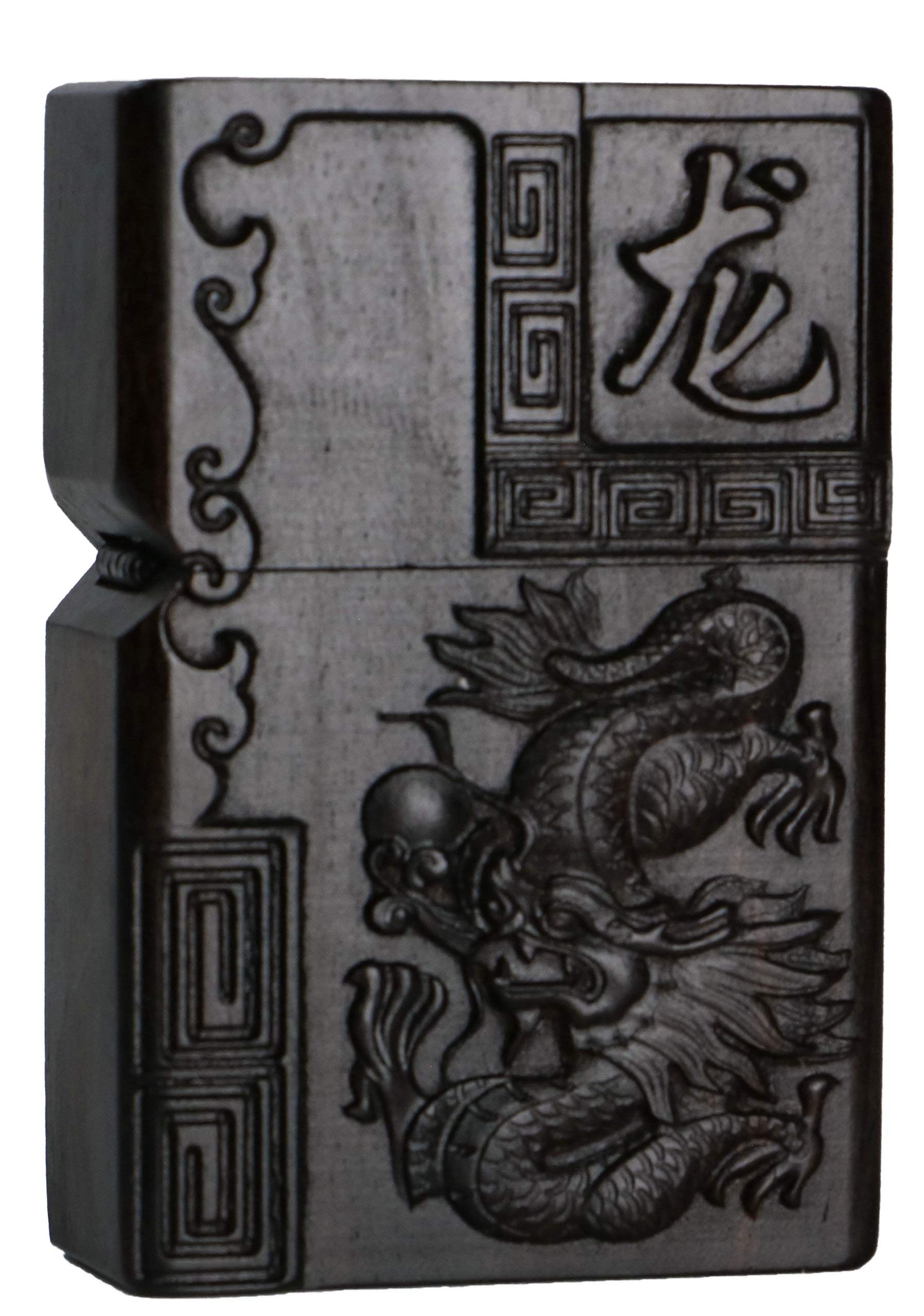 Natural Ebony Black Wood Carved Lighter Shell Box for Zippo Module (Phoenix Nirvana)
