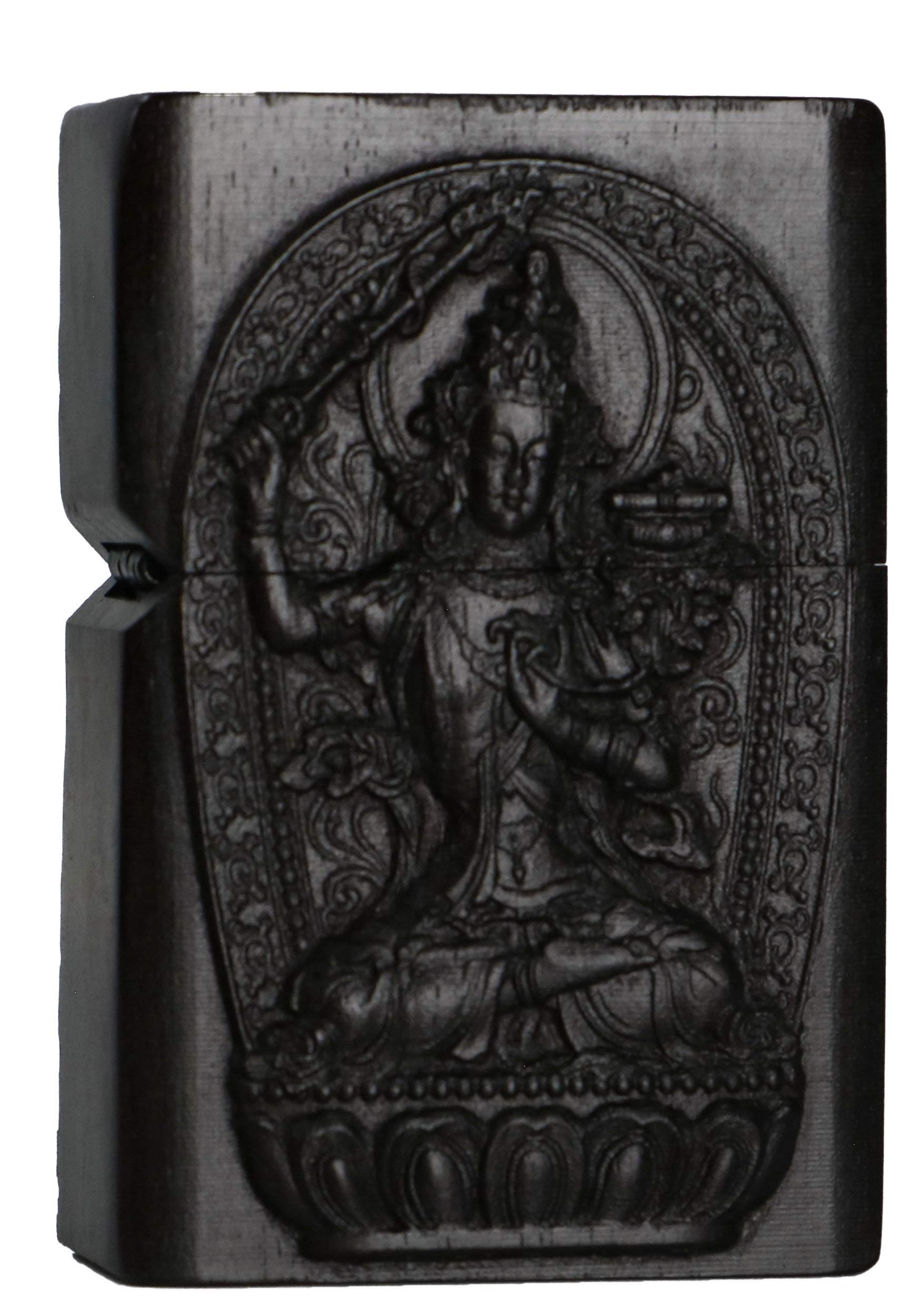 Natural Ebony Black Wood Carved Lighter Shell Box for Zippo Module (Phoenix Nirvana)