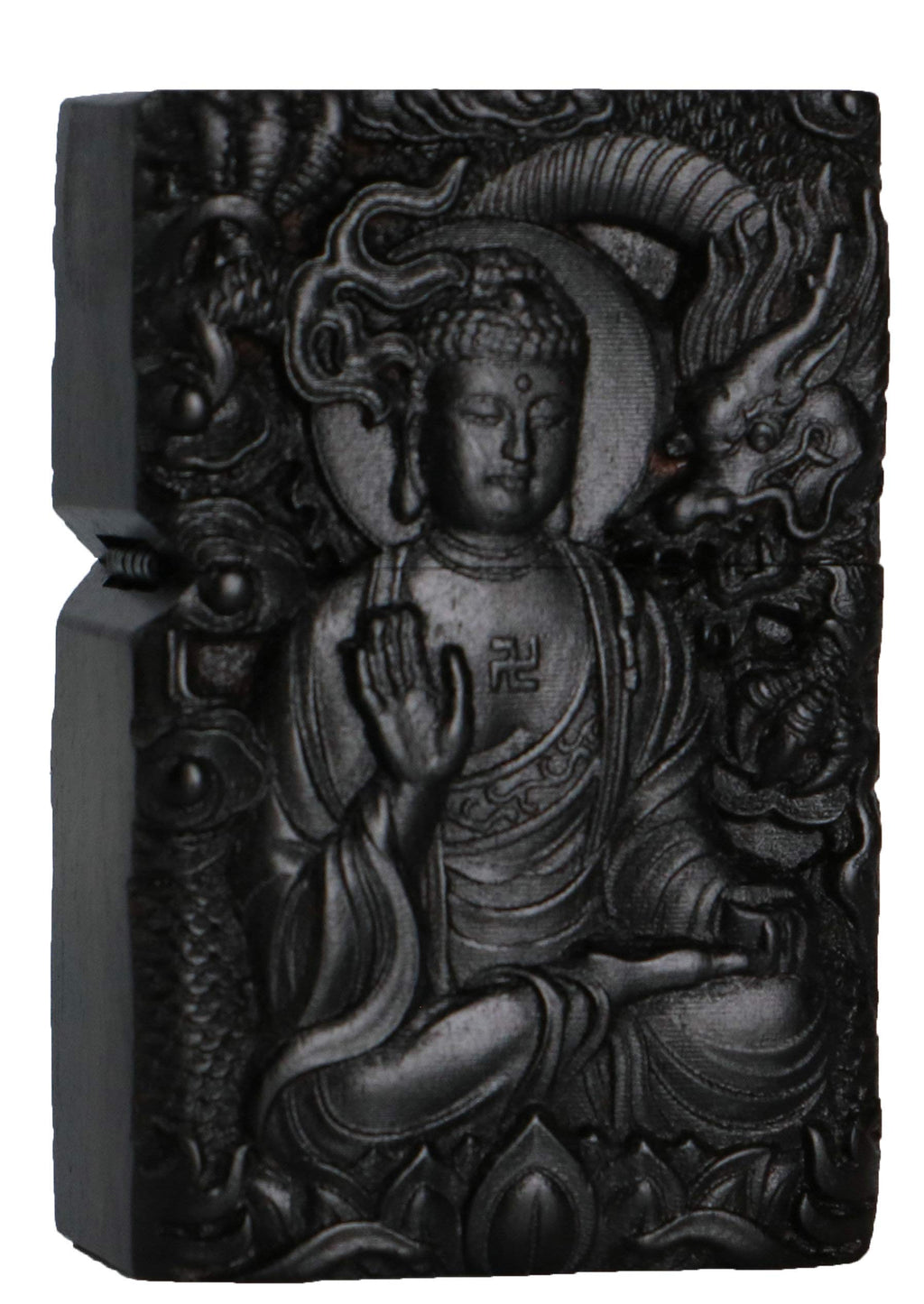 Natural Ebony Black Wood Carved Lighter Shell Box for Zippo Module (Phoenix Nirvana)