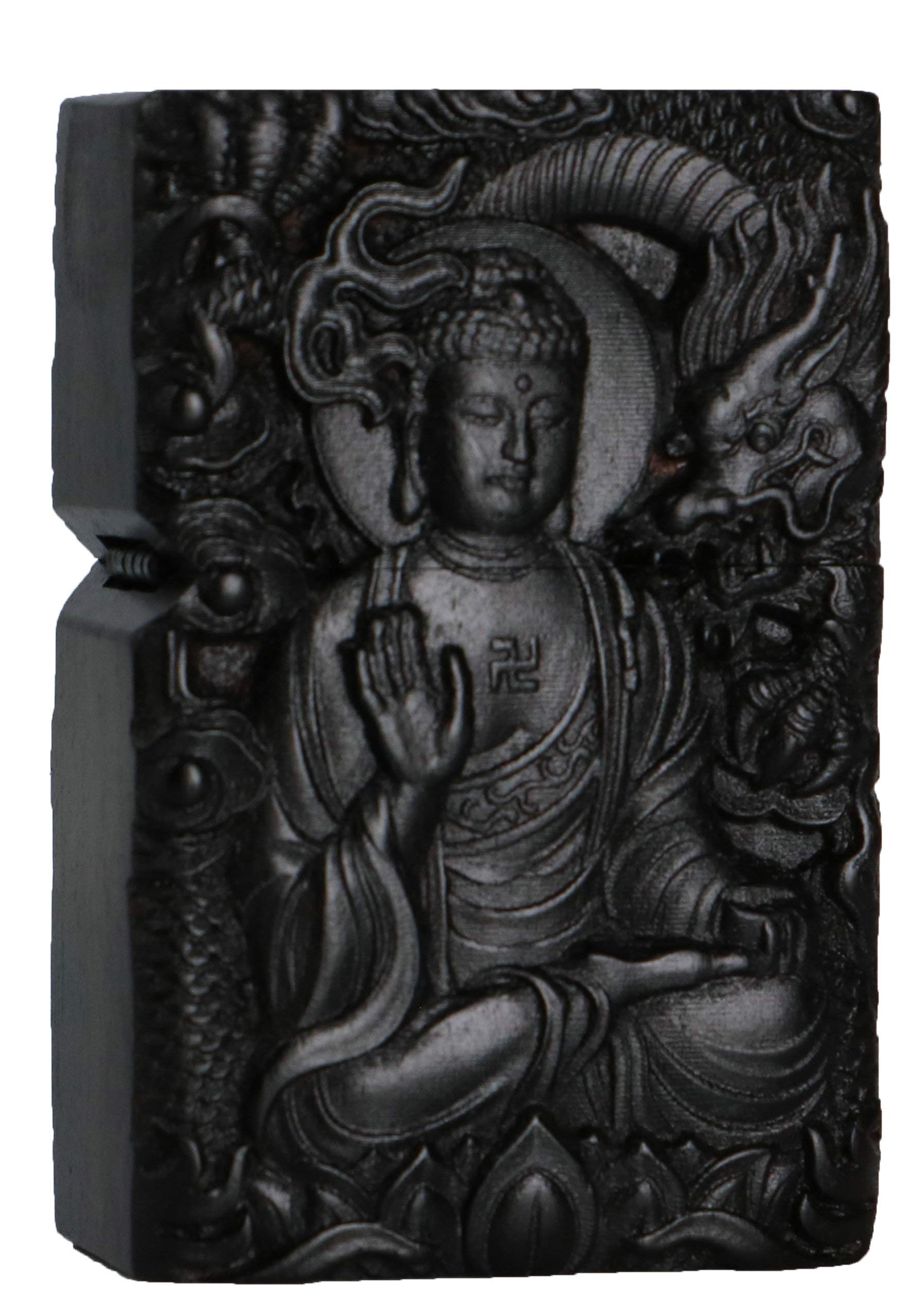 Natural Ebony Black Wood Carved Lighter Shell Box for Zippo Module (Phoenix Nirvana)