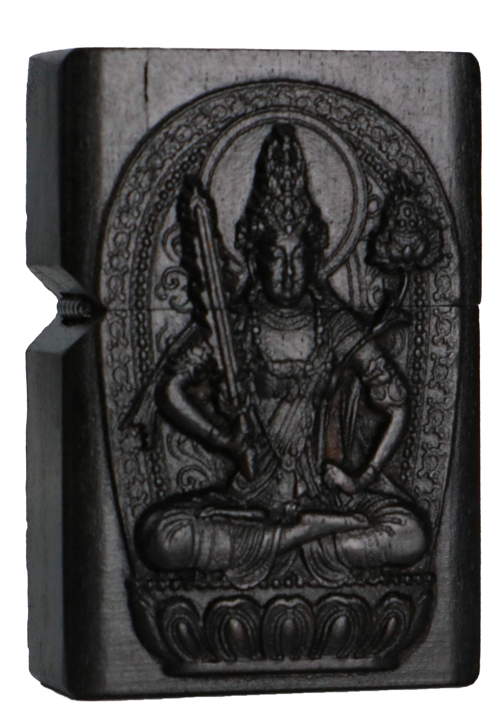 Natural Ebony Black Wood Carved Lighter Shell Box for Zippo Module (Phoenix Nirvana)