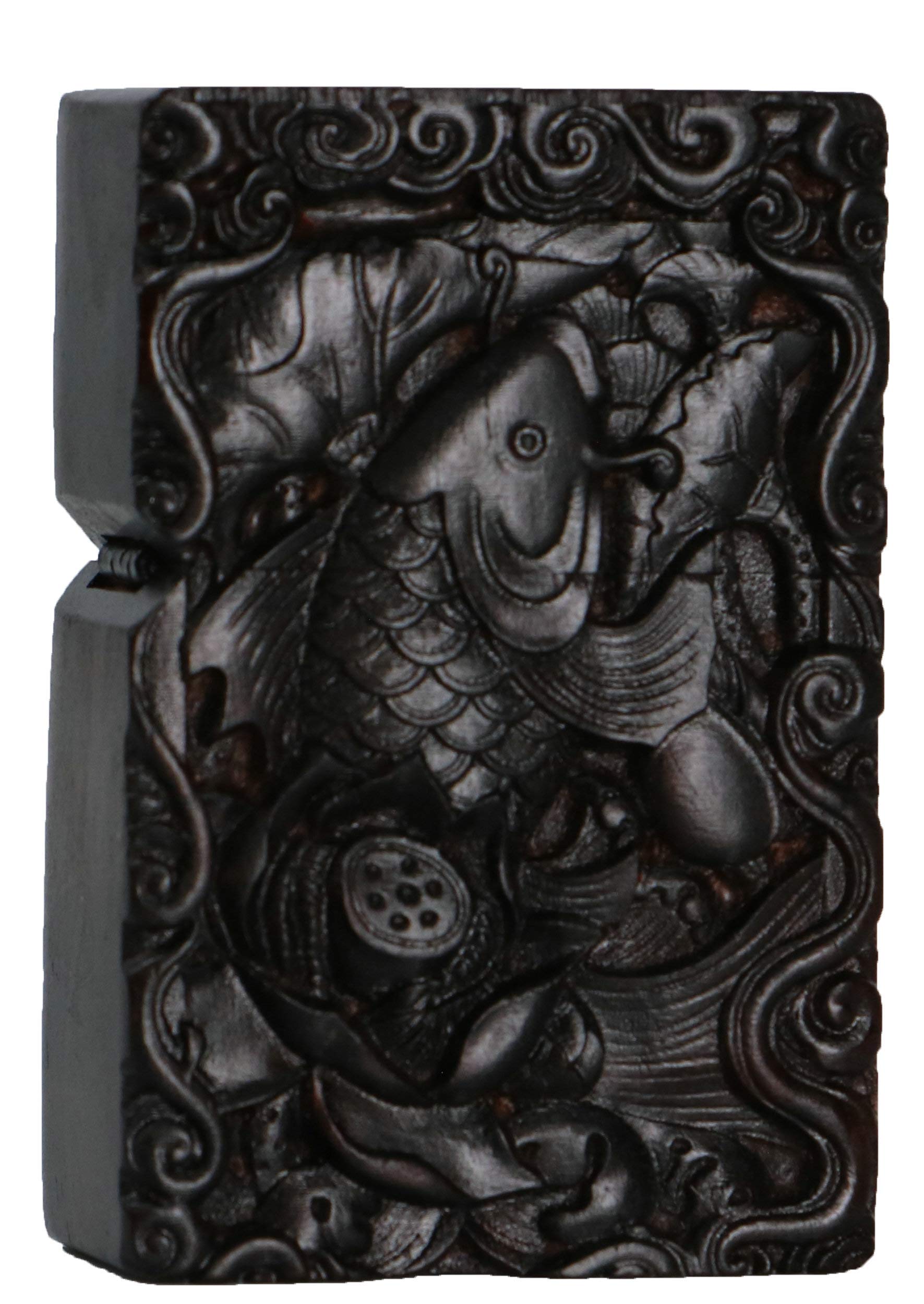 Natural Ebony Black Wood Carved Lighter Shell Box for Zippo Module (Phoenix Nirvana)
