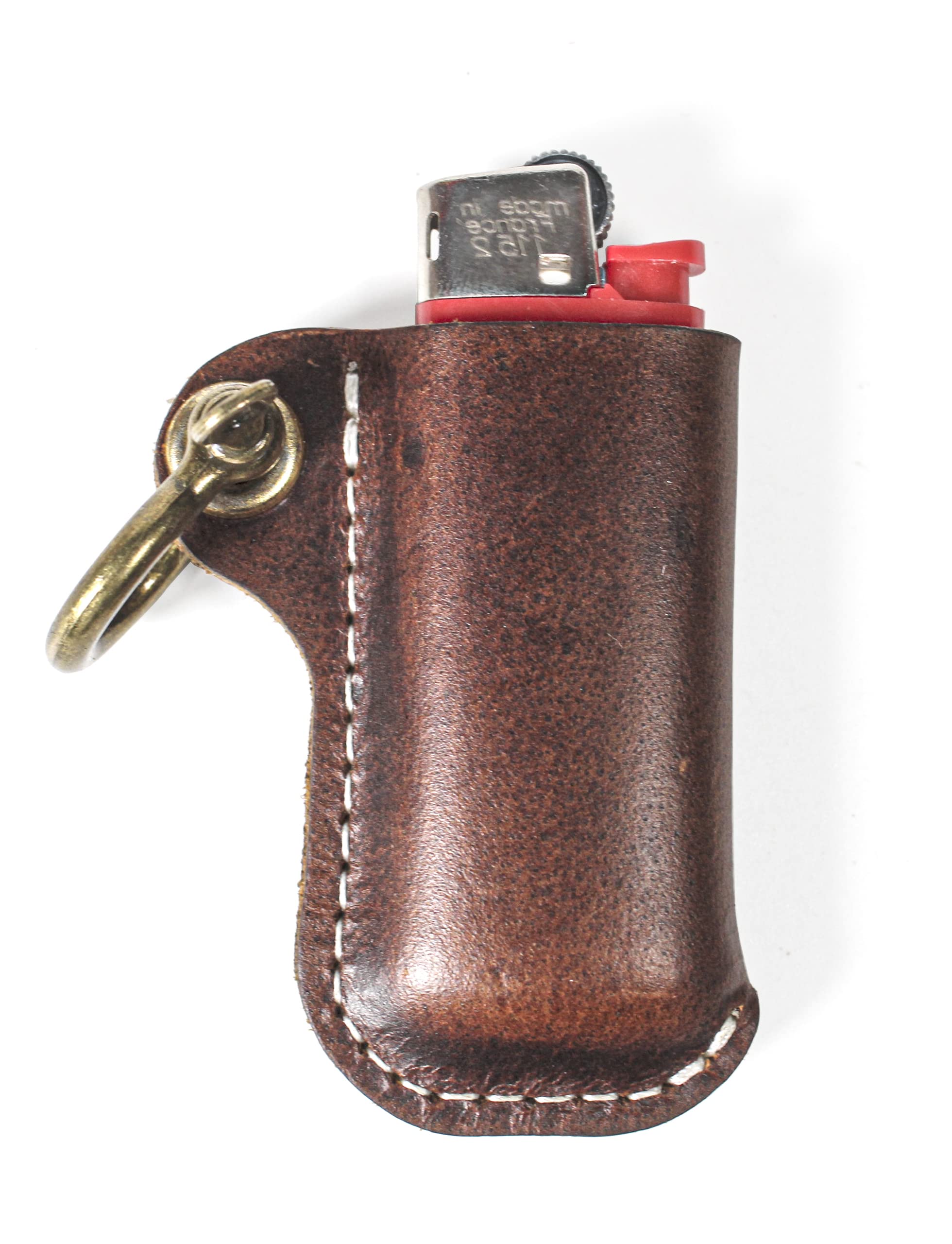 Leather Lighter Case Holder for BIC Standard Size Lighters Sleeve Cover Genuine Leather Case Pouch with Metal Horseshoe Shackles for Keychain Pendant (Black, Standard)