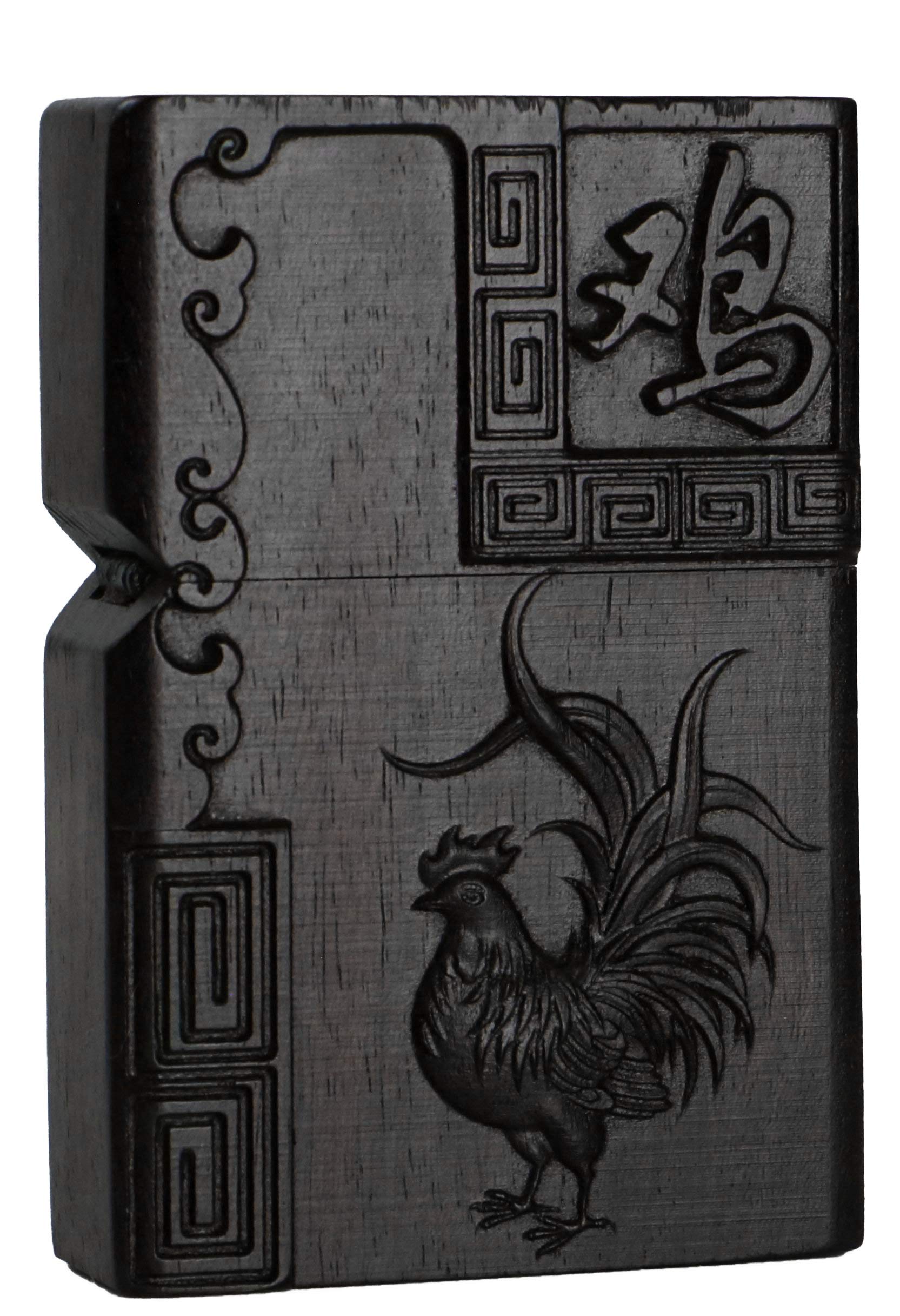 Natural Ebony Black Wood Carved Lighter Shell Box for Zippo Module (Phoenix Nirvana)