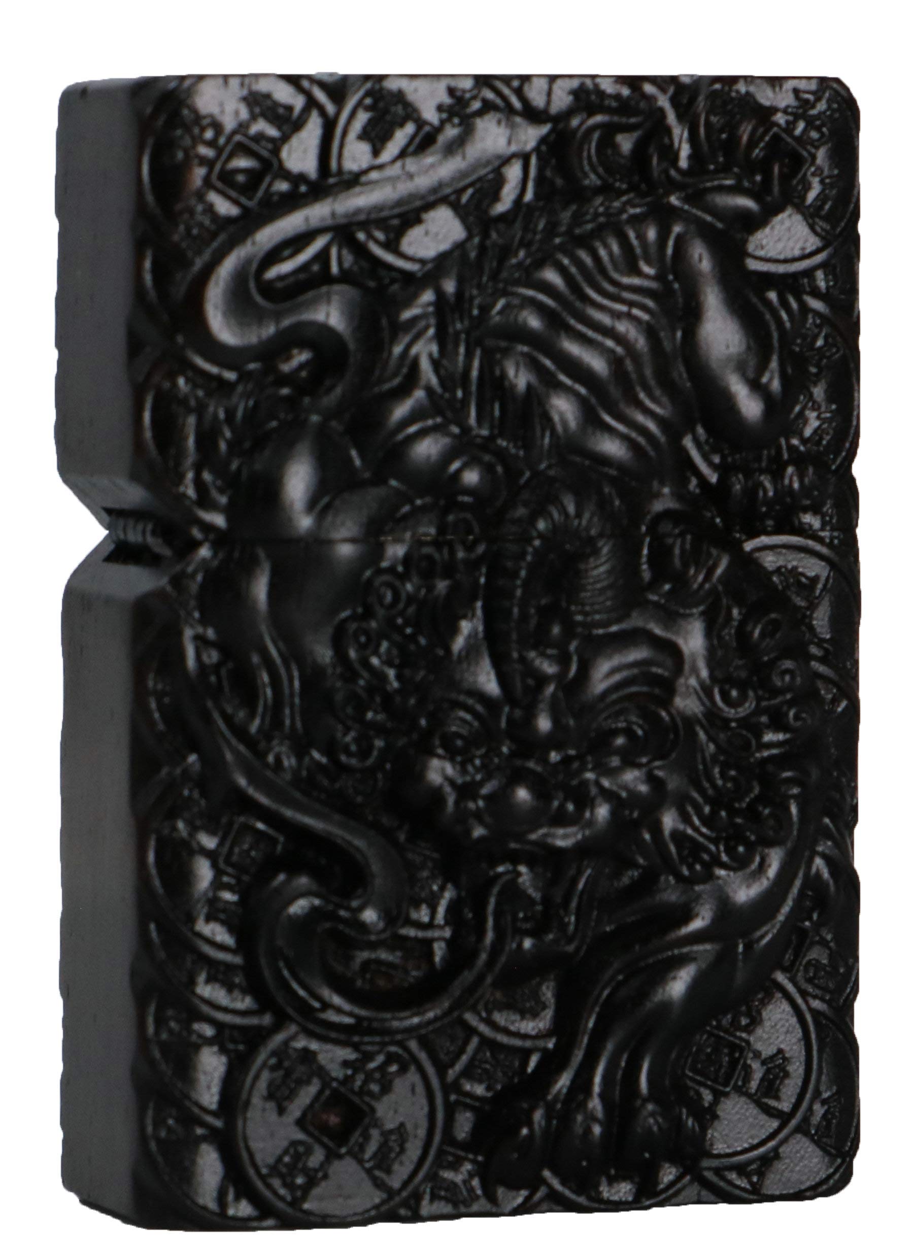 Natural Ebony Black Wood Carved Lighter Shell Box for Zippo Module (Phoenix Nirvana)