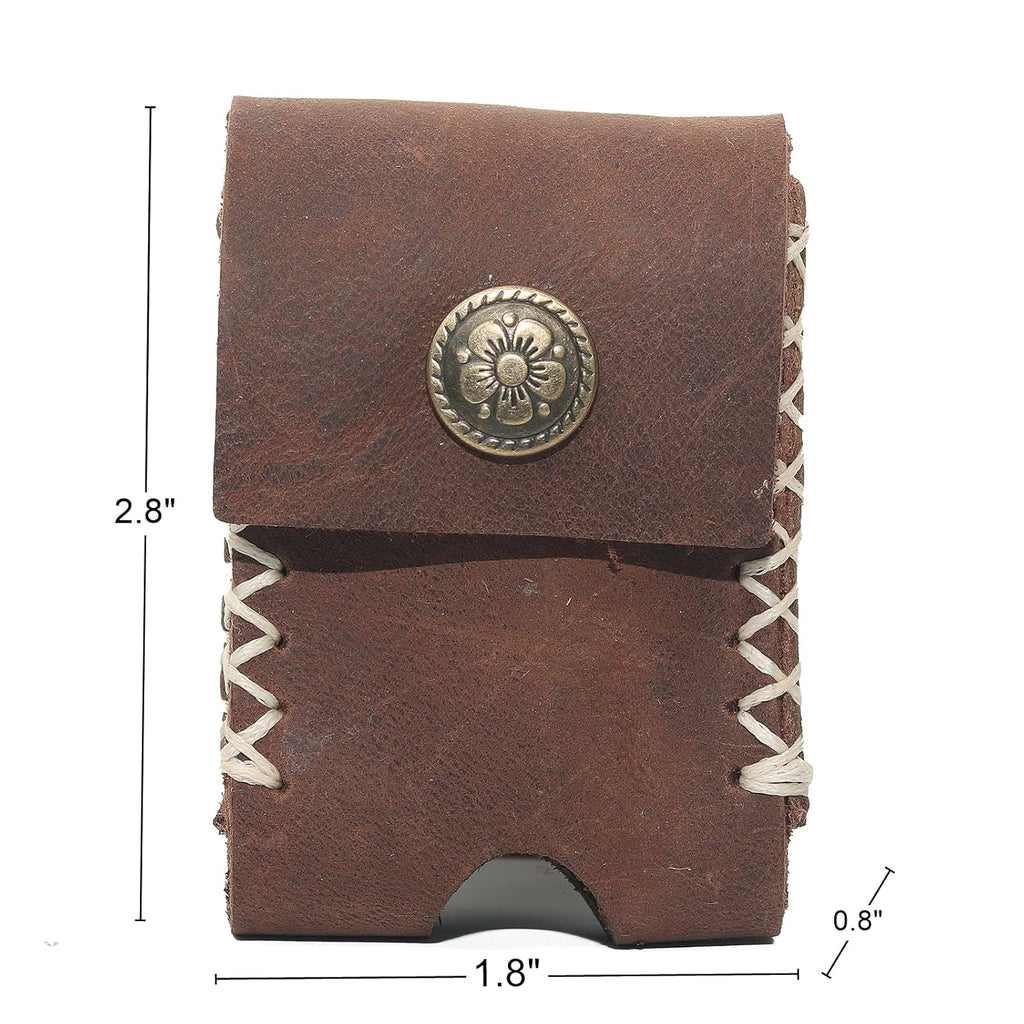 Handmade Leather Lighter Case with Belt Clip | Saddle-Stitched Crazy Horse Leather Cover for Zippo (2.3" Max) | Gift for Men/Women, Snap Closure (brown)