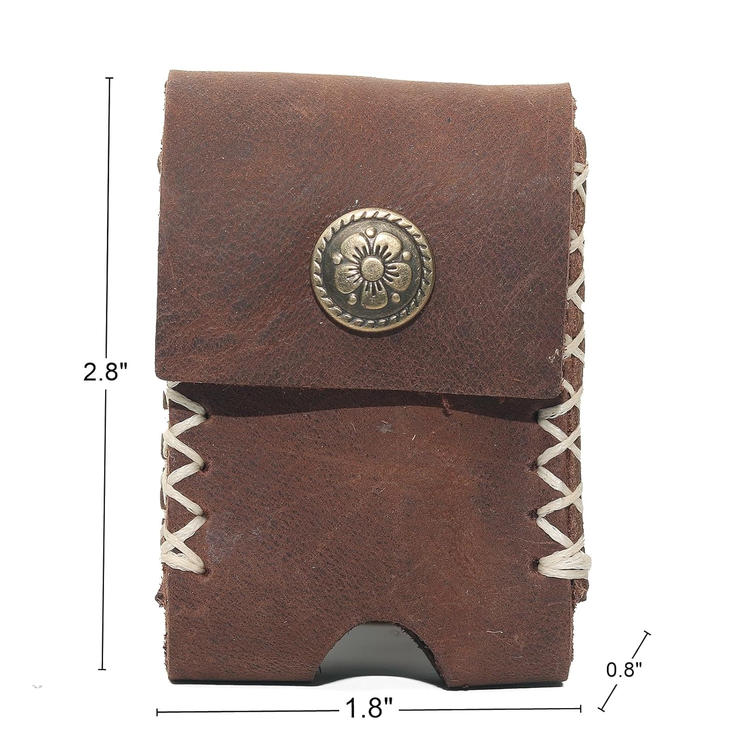 Handmade Leather Lighter Case with Belt Clip | Saddle-Stitched Crazy Horse Leather Cover for Zippo (2.3" Max) | Gift for Men/Women, Snap Closure (brown)