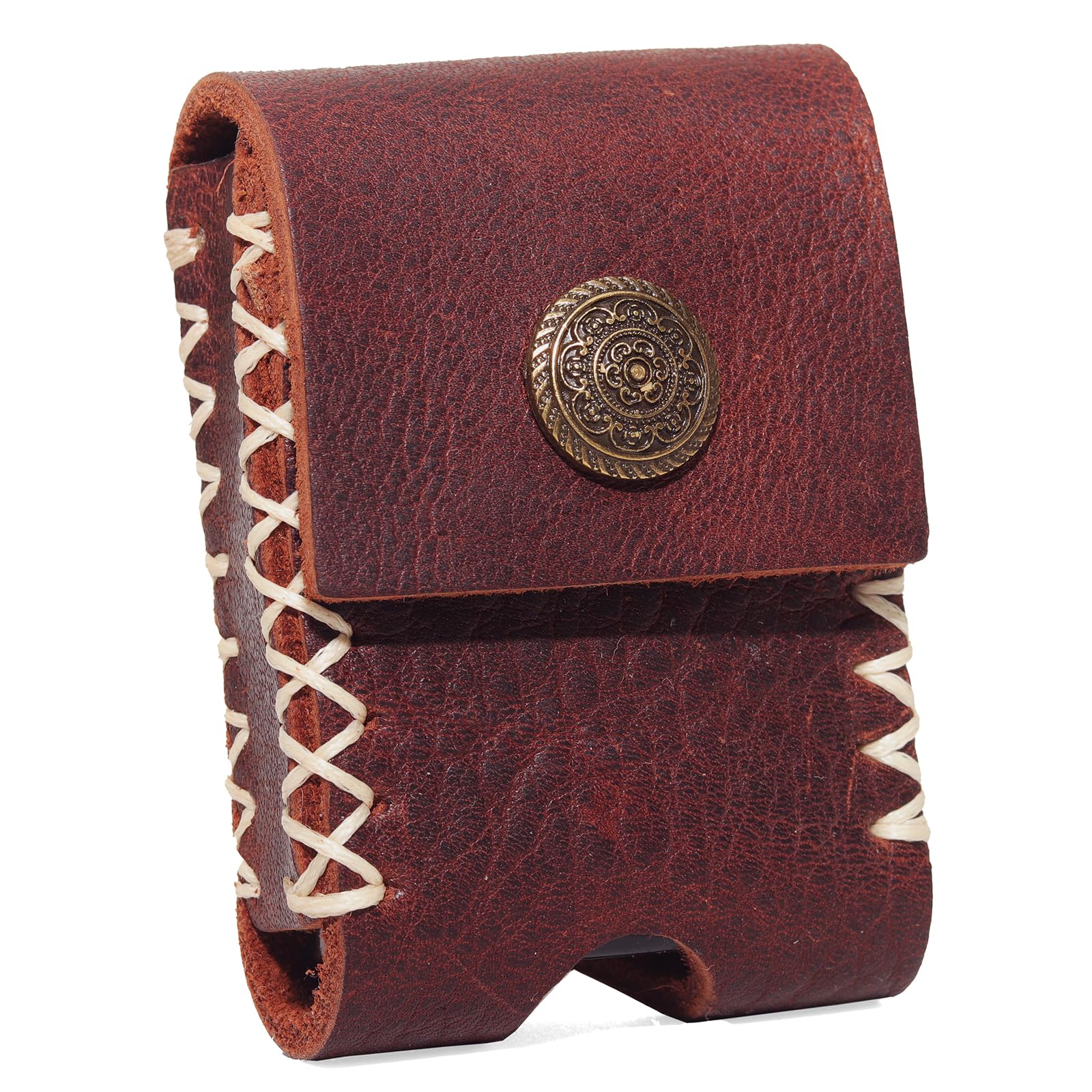 Handmade Leather Lighter Case with Belt Clip | Saddle-Stitched Crazy Horse Leather Cover for Zippo (2.3" Max) | Gift for Men/Women, Snap Closure (brown)
