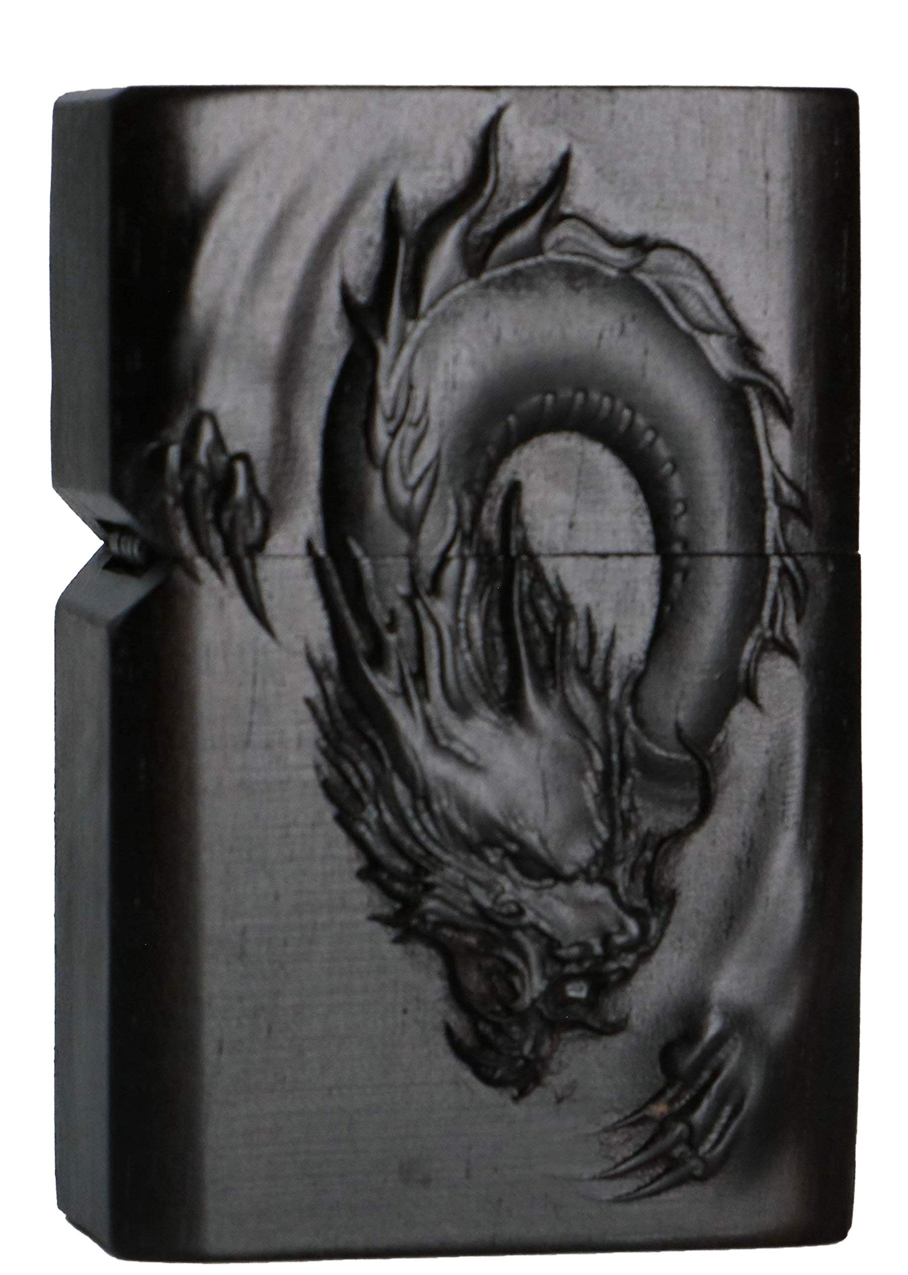 Natural Ebony Black Wood Carved Lighter Shell Box for Zippo Module (Phoenix Nirvana)