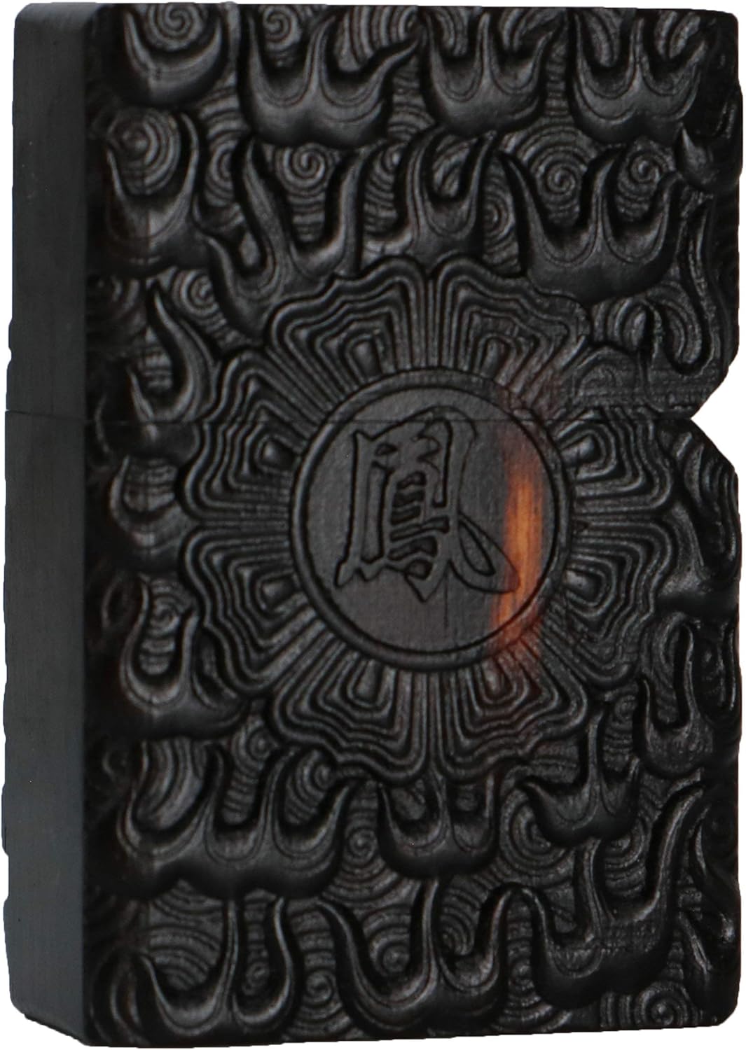 Natural Ebony Black Wood Carved Lighter Shell Box for Zippo Module (Phoenix Nirvana)