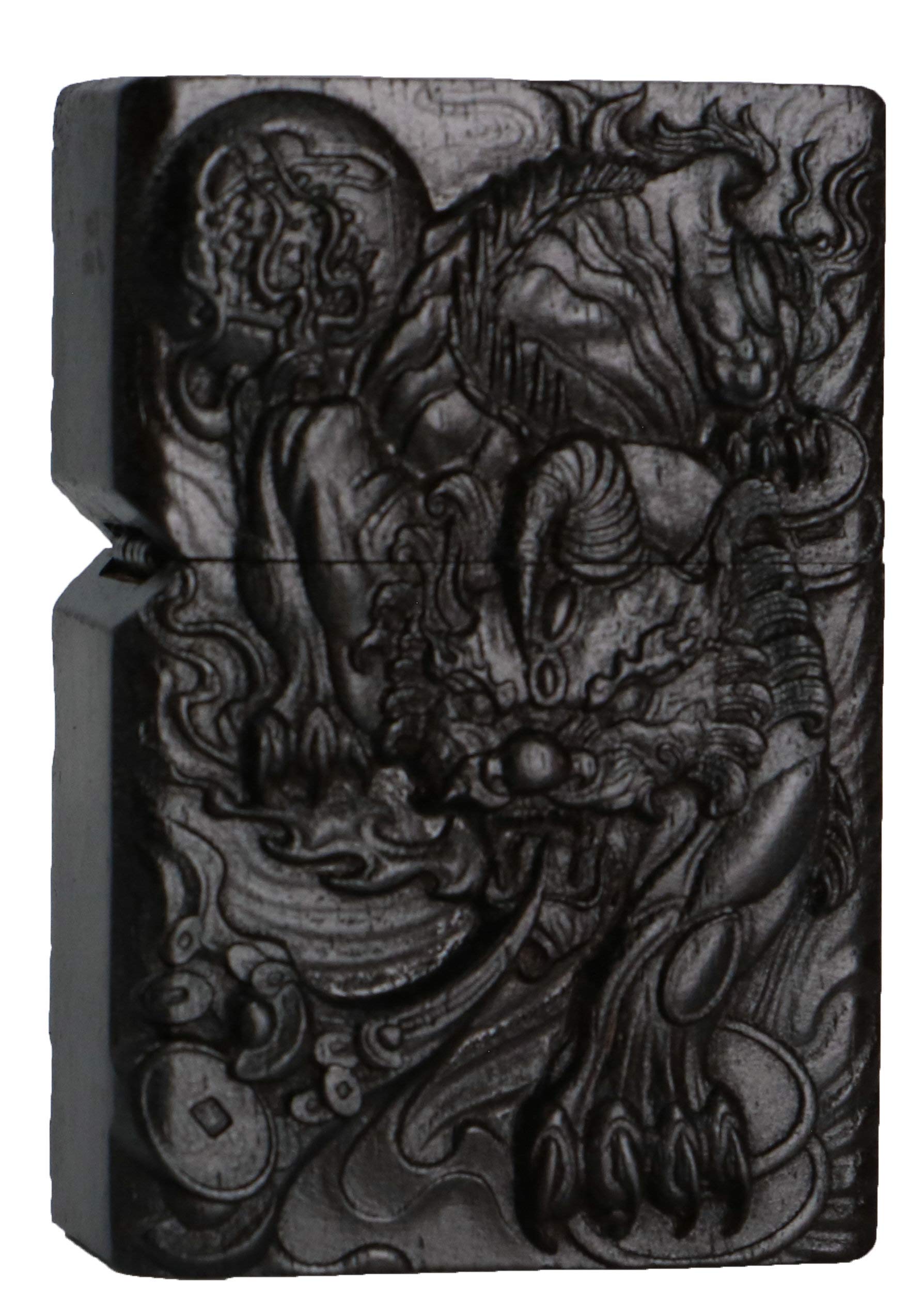 Natural Ebony Black Wood Carved Lighter Shell Box for Zippo Module (Phoenix Nirvana)