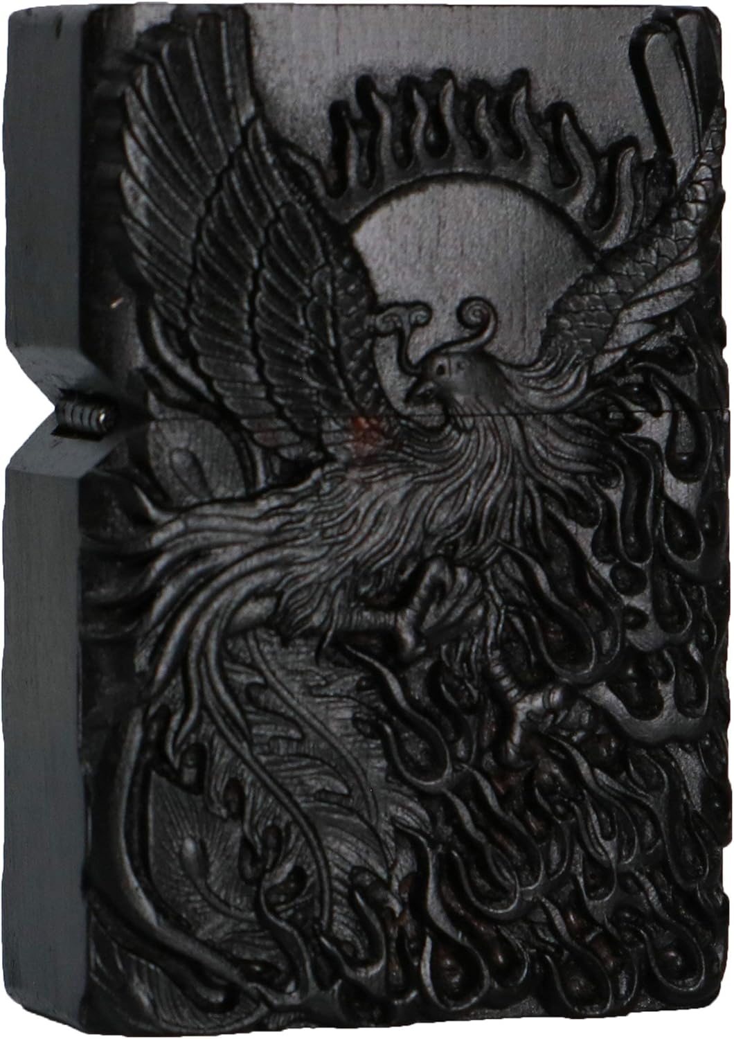 Natural Ebony Black Wood Carved Lighter Shell Box for Zippo Module (Phoenix Nirvana)