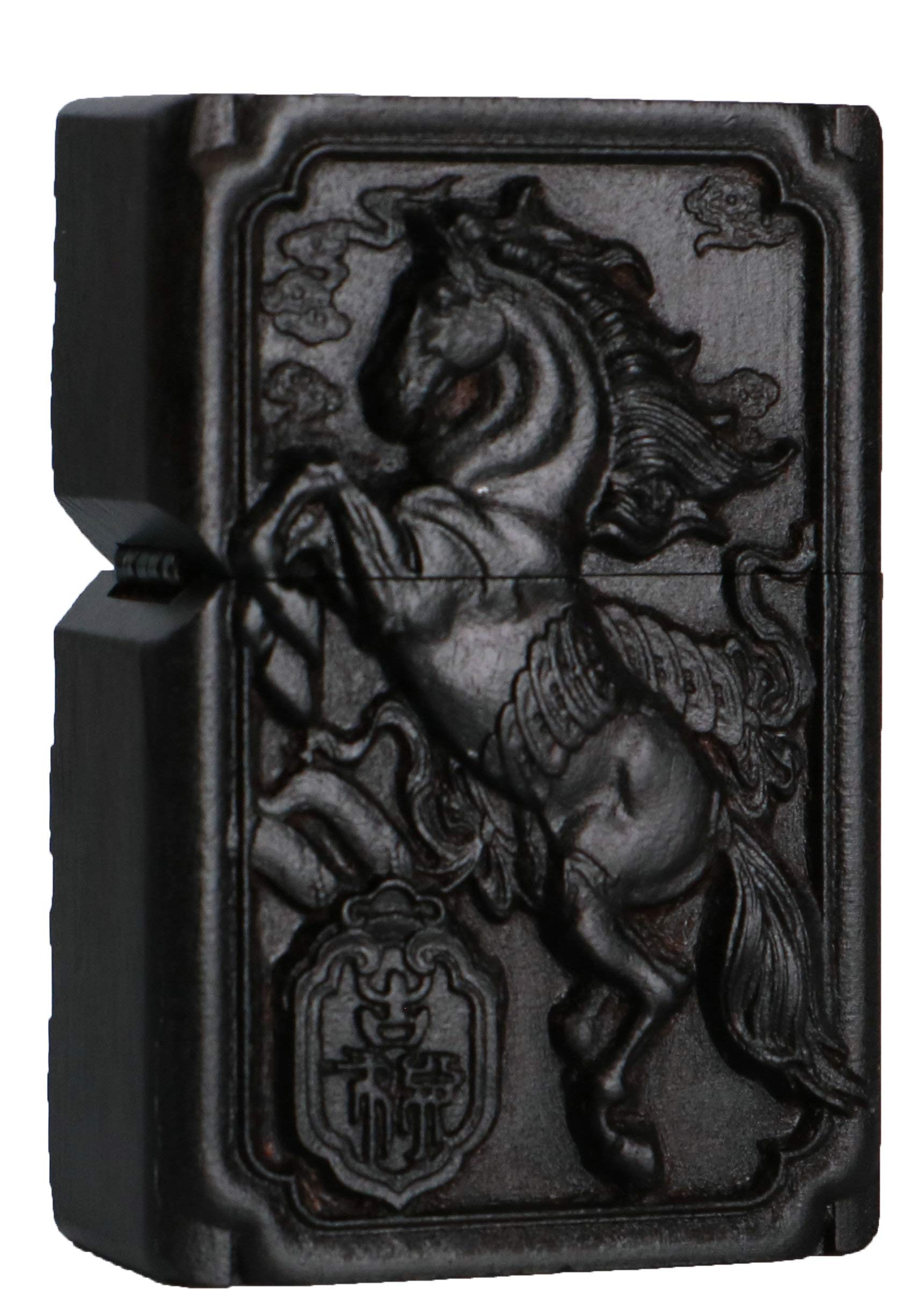 Natural Ebony Black Wood Carved Lighter Shell Box for Zippo Module (Phoenix Nirvana)