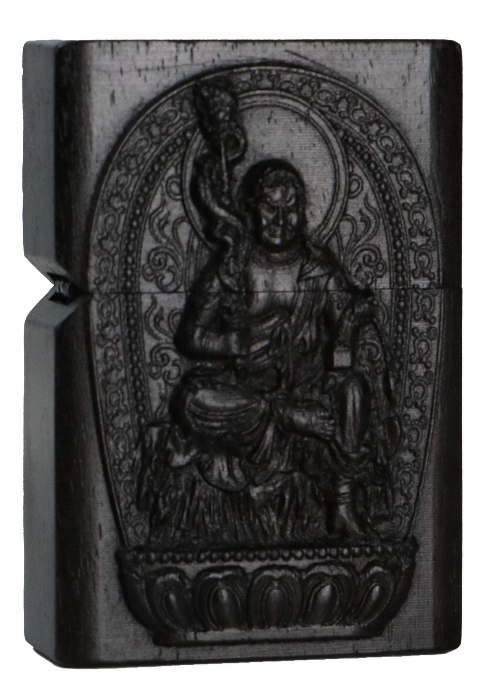 Natural Ebony Black Wood Carved Lighter Shell Box for Zippo Module (Phoenix Nirvana)