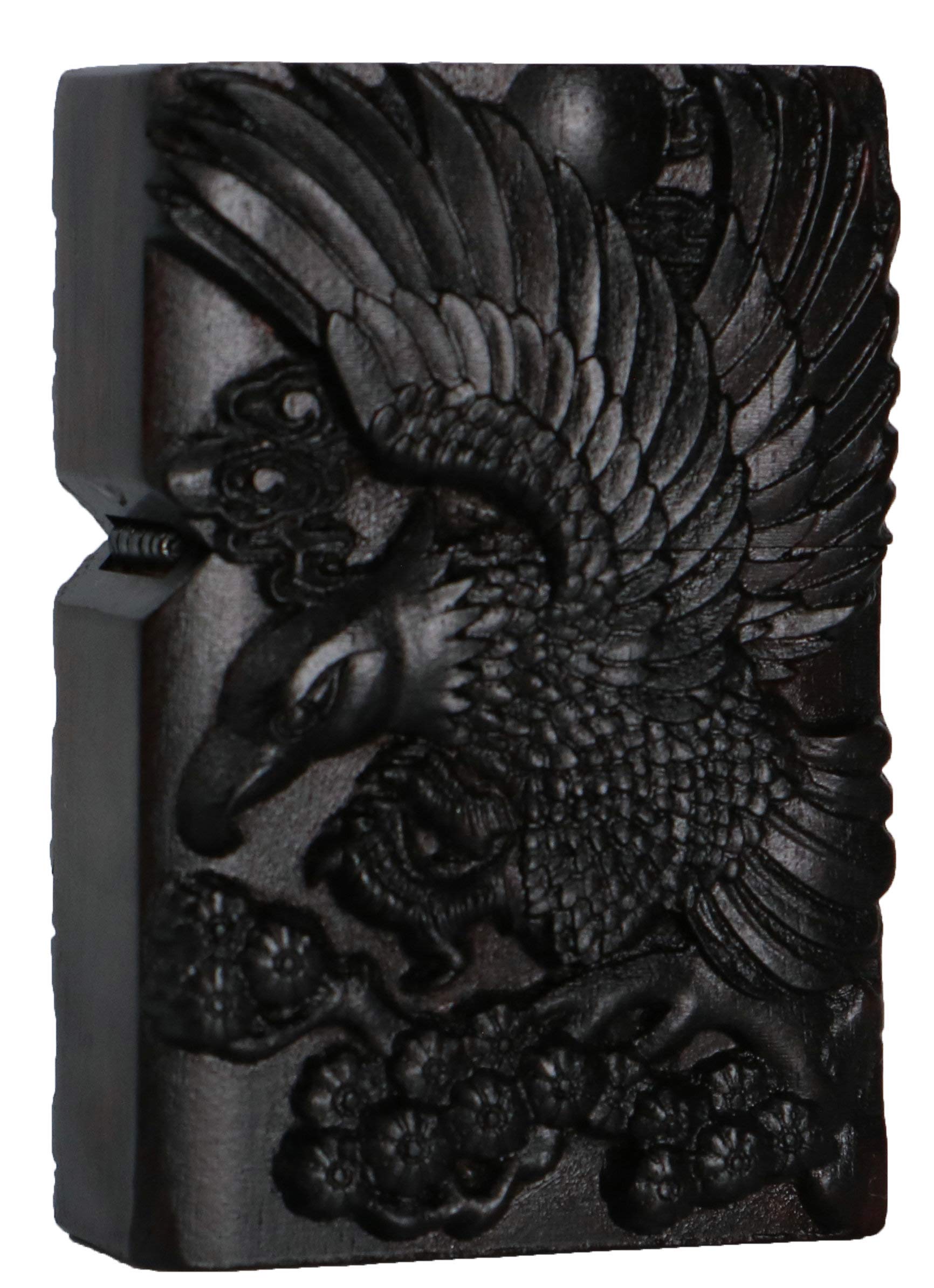 Natural Ebony Black Wood Carved Lighter Shell Box for Zippo Module (Phoenix Nirvana)