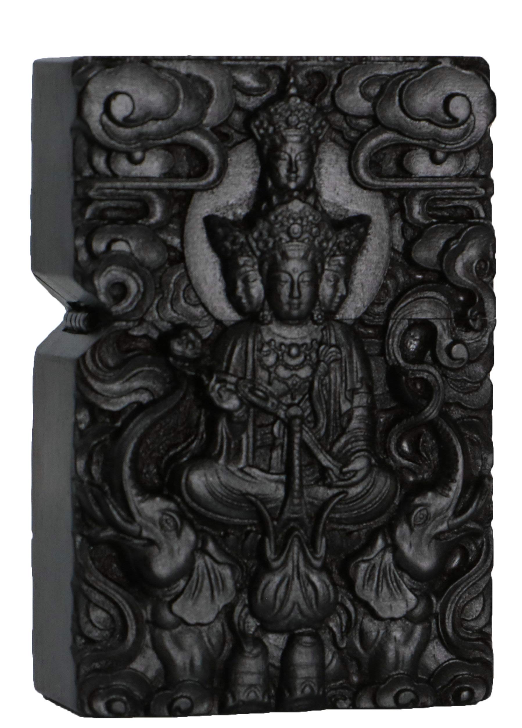 Natural Ebony Black Wood Carved Lighter Shell Box for Zippo Module (Phoenix Nirvana)